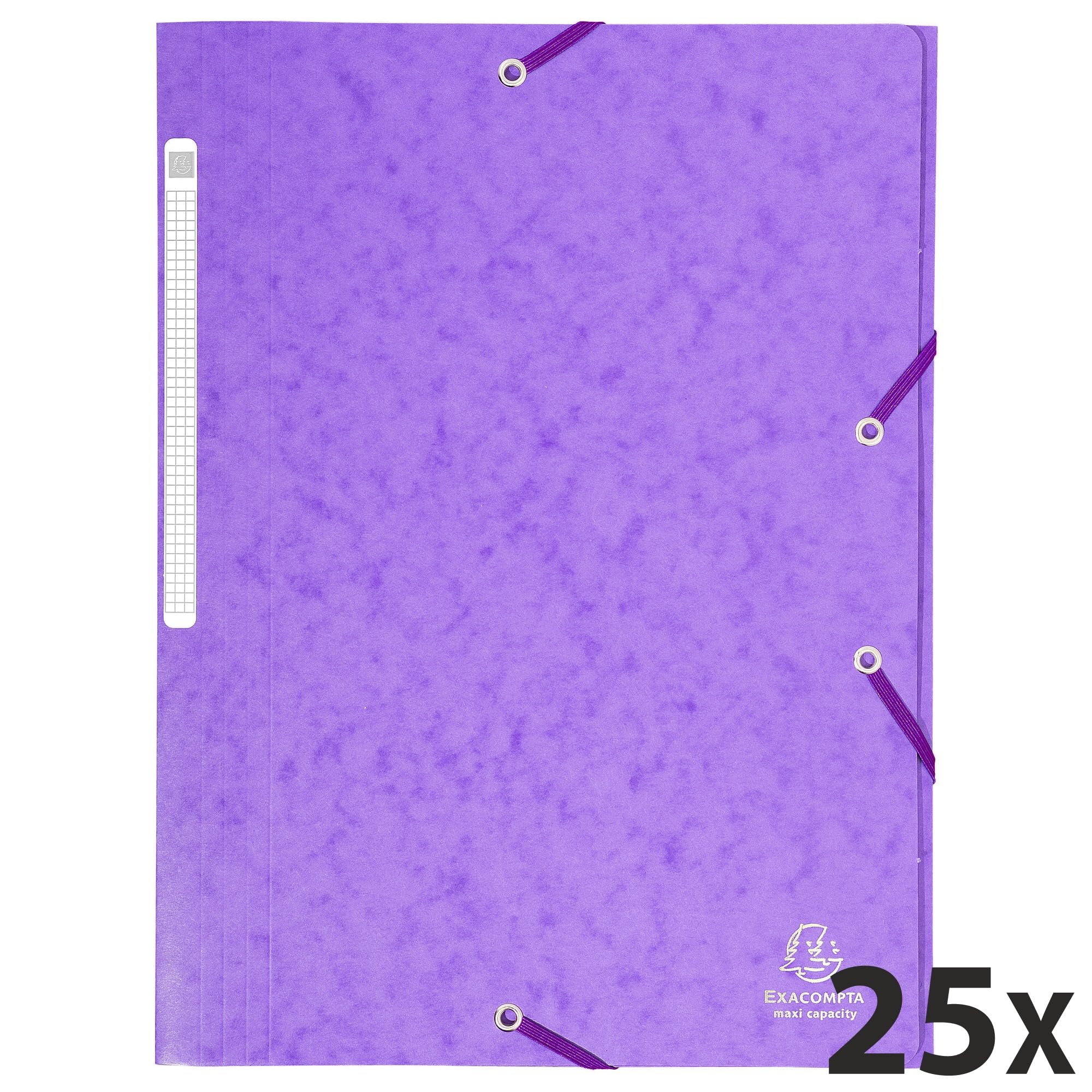 Exacompta - Réf. 17115H - Carton de 25 chemises à élastiques - pochettes 3 rabats Maxi capacity - en carte lustrée - dimensions 24 x 32 cm pour documents au format A4 - couleur violet
