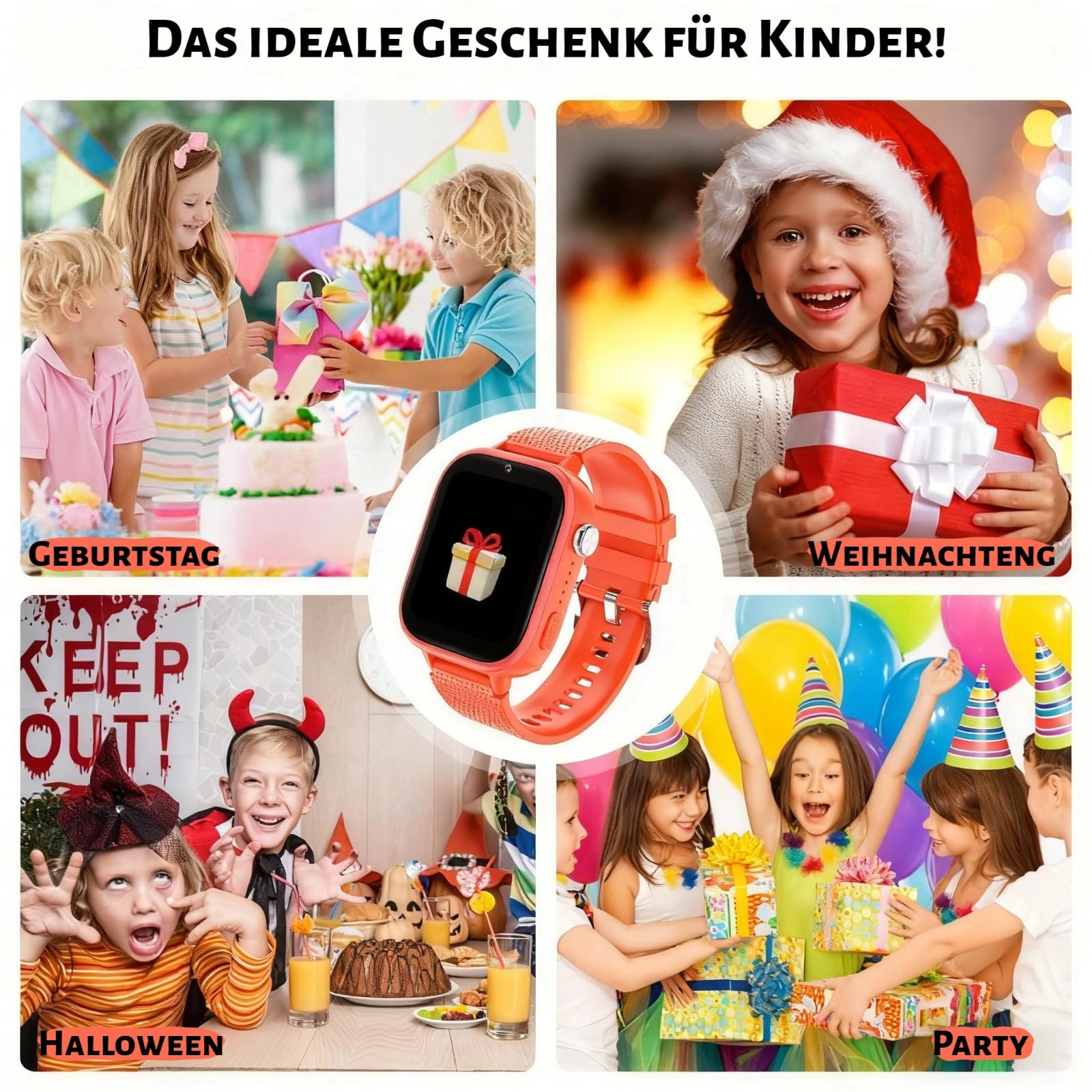 OKYUK Orologio intelligente 4G per bambini, con telefono e GPS, multifunzione, con videochiamata, modalità sportive, sveglia, App Store integrato, per ragazzi e ragazze, arancione