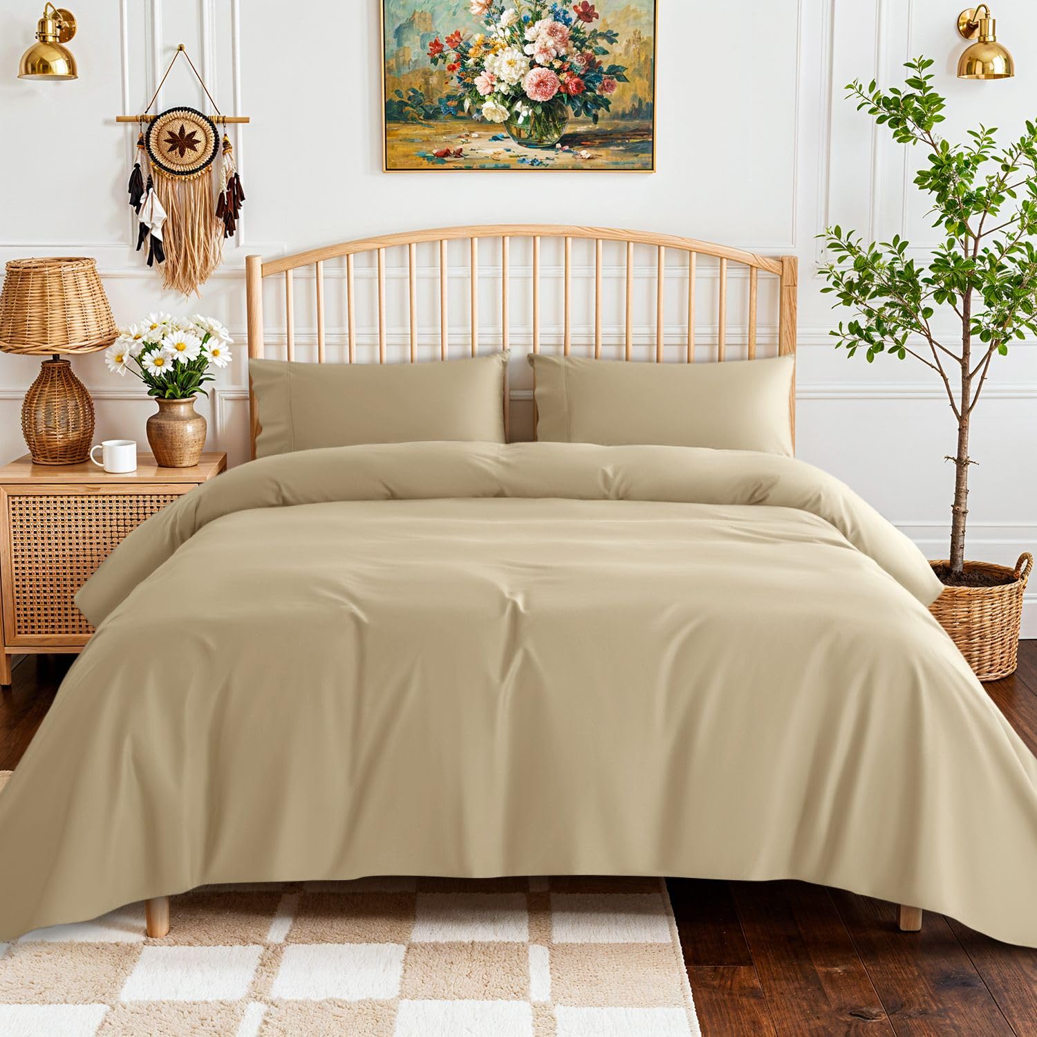 SONORO KATE 800 Series 100% Egyptian Cotton Queen Size Sheets,Sateen Weave