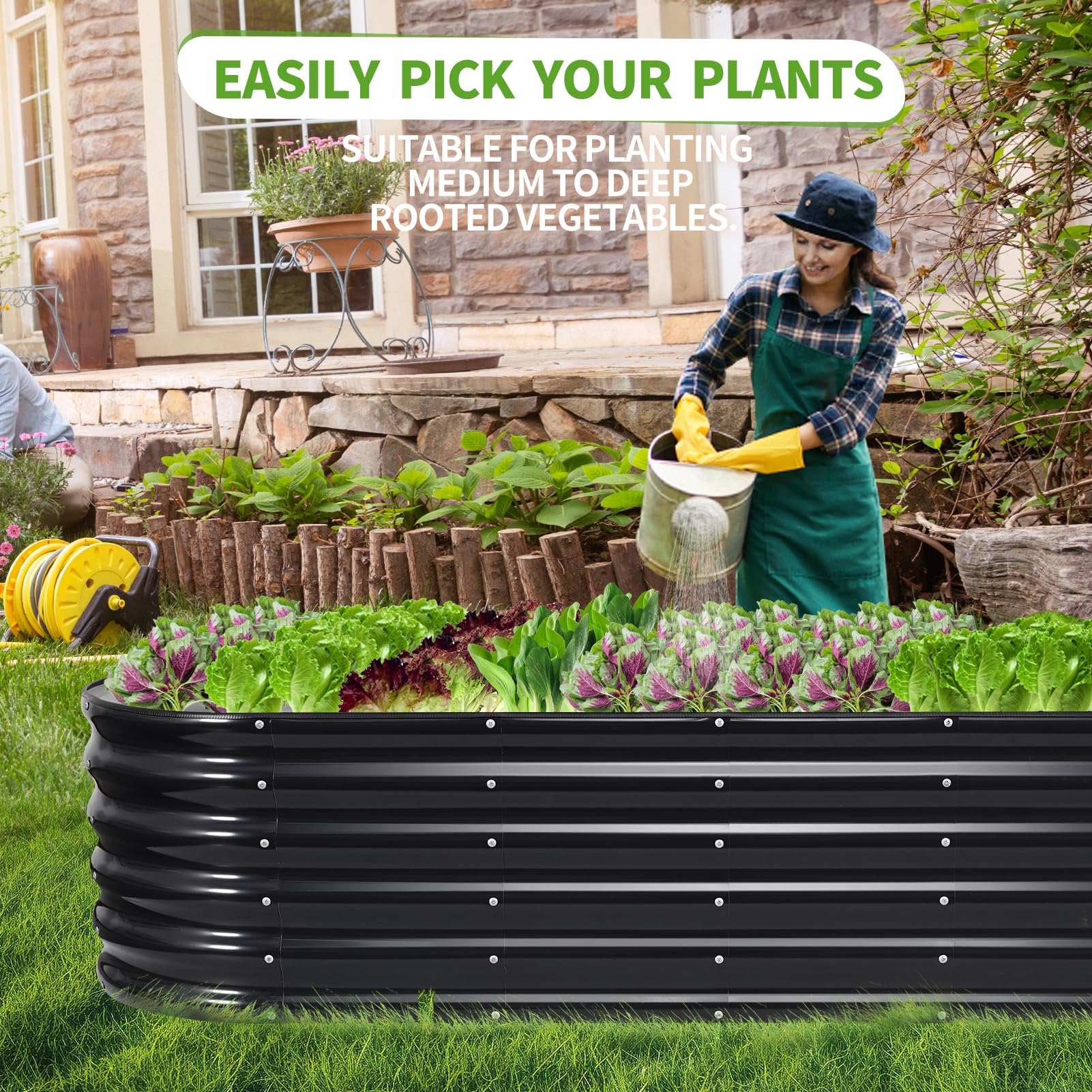 Cama de jardín elevada galvanizada para Exteriores, Camas elevadas para jardinería, Caja de macetero de Metal, Kit de Cama de jardín elevada de Acero con Borde de Seguridad y Guantes para