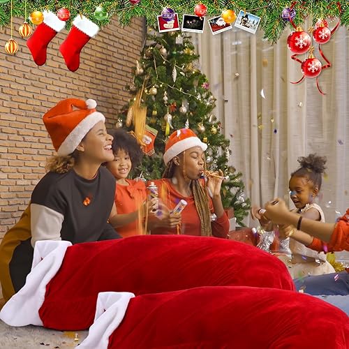 Miniatura 3 de Glimin Calcetín de Navidad de Papá Noel de terciopelo rojo de 60 pulgadas, tamaño grande, rojo y blanco, calcetín colgante de Navidad con puño de