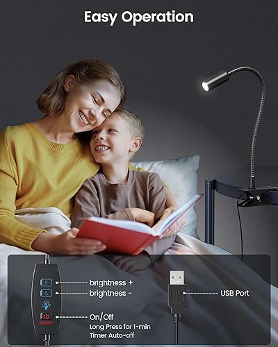 Miniatura 6 de Glocusent Luz con clip 10 niveles de brillo de 20 a 180LM Luz de lectura LED con abrazadera y cuello de cisne flexible - Luces de libro para leer