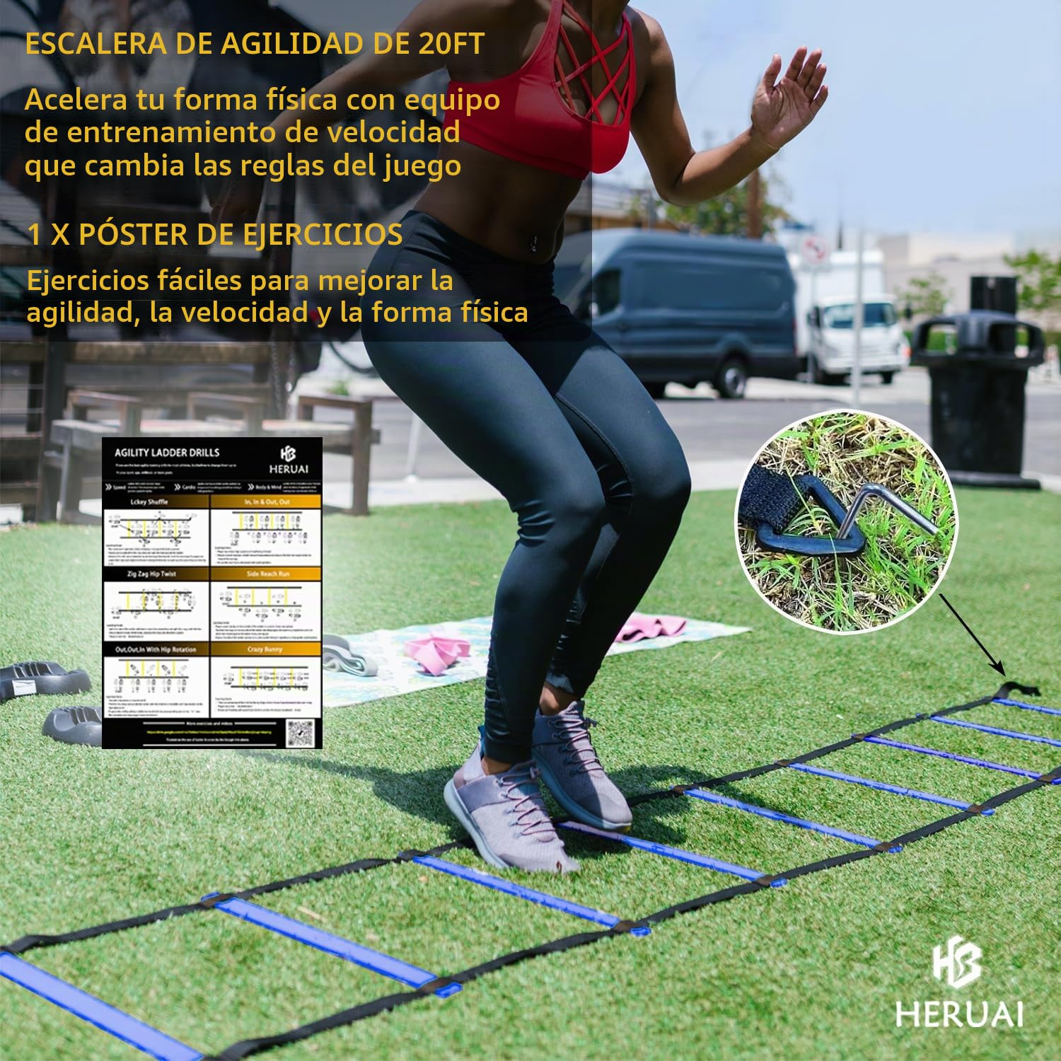 Juego de equipo de entrenamiento de velocidad de escalera de agilidad, escalera de velocidad de 20 pies, 4 obstáculos, 10 conos de velocidad, paracaídas para correr, equipo de entrenamiento de fútbol