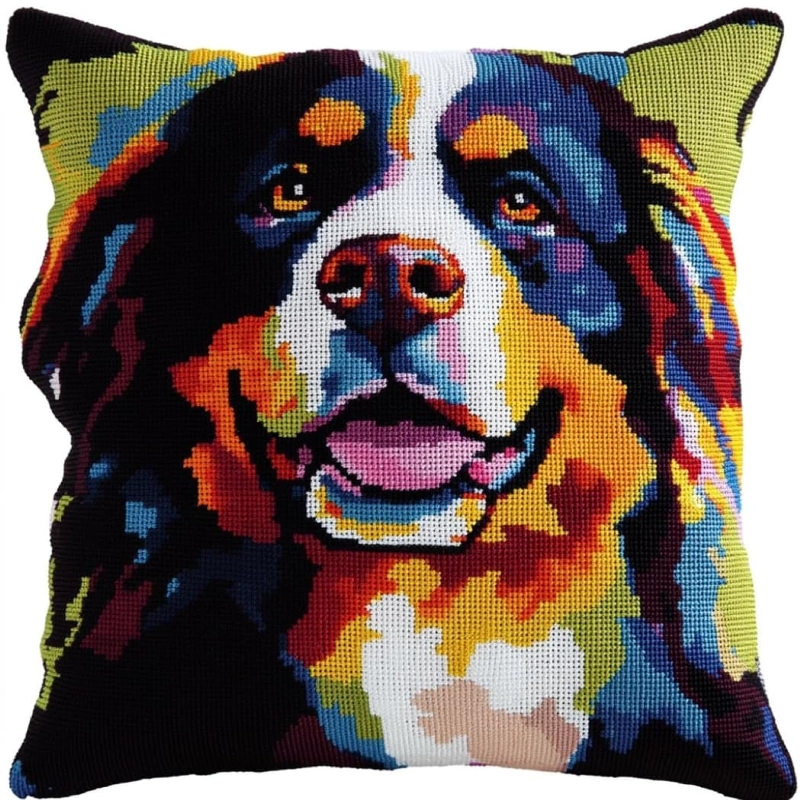 WallustrioaW DIY Printed Cross Stitch Pillow Kits,Colorful Animal Dogs Embroidery Kit for Adults 11CT Cross Stitch Printed Canvas Needlework Decoration 18x18in