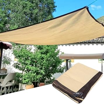 Outdoor Shade Netting, 75% Sun Protection Shade Cloth Fabric, Shade Sails with Grommets, for Home Balcony Patio Car Plant Net Mesh, Breathable Mesh Tarp,Beige-5x6m/16.4x19.9ft