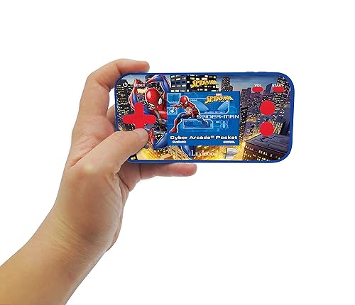 Vista 6 de Lexibook Spider-Man Cyber Arcade Pocket Game Console, 150 juegos, pantalla LCD, funciona con pilas, rojo/azul, JL1895SP