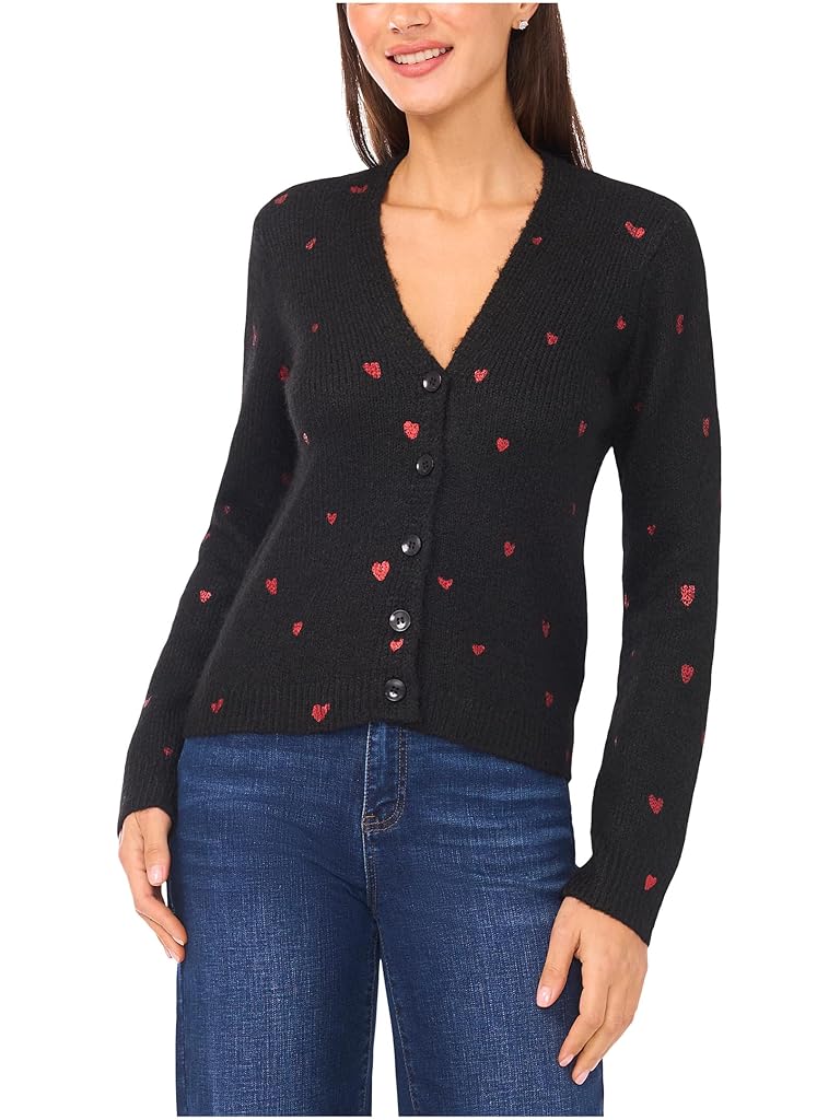 Black CeCe Foil Heart Cardigan