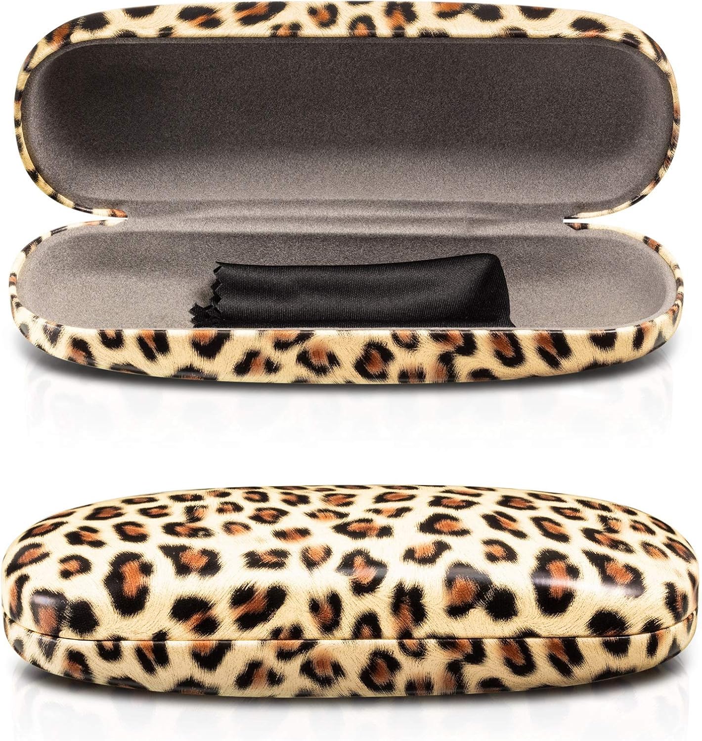 Frienda 3 Pieces Hard Shell Glasses Case Leopard Print Hard Shell Eyeglass Case Protective Sunglasses Case with 3 Pieces Glasses Cloth