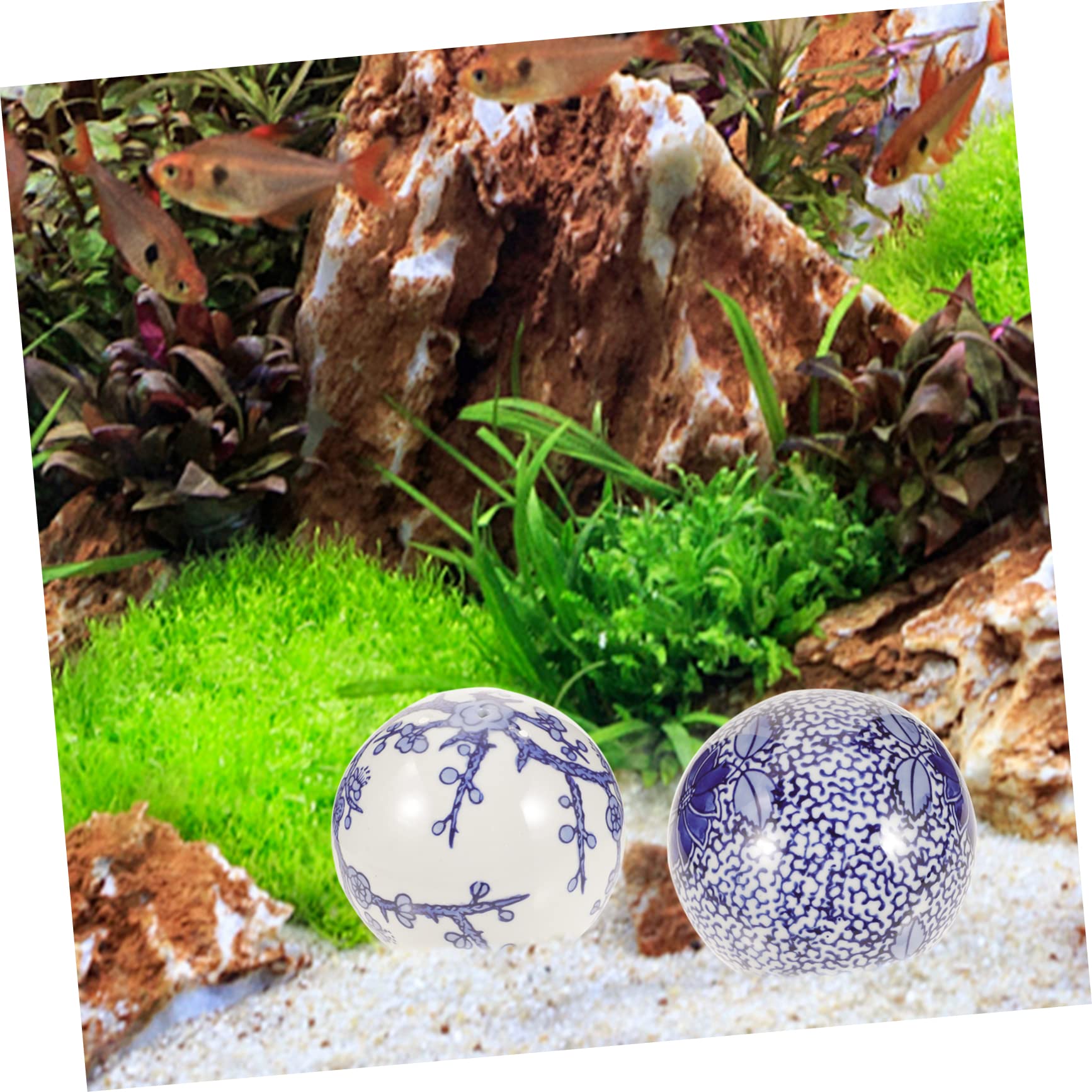 ULTECHNOVO 2pcs Boules Flottantes en Céramique pour Décoration D'aquarium, Ornements sans Bords Tranchants, Sécurisés pour Poissons, Style Chinois Élégant pour Aménagement D'aquarium