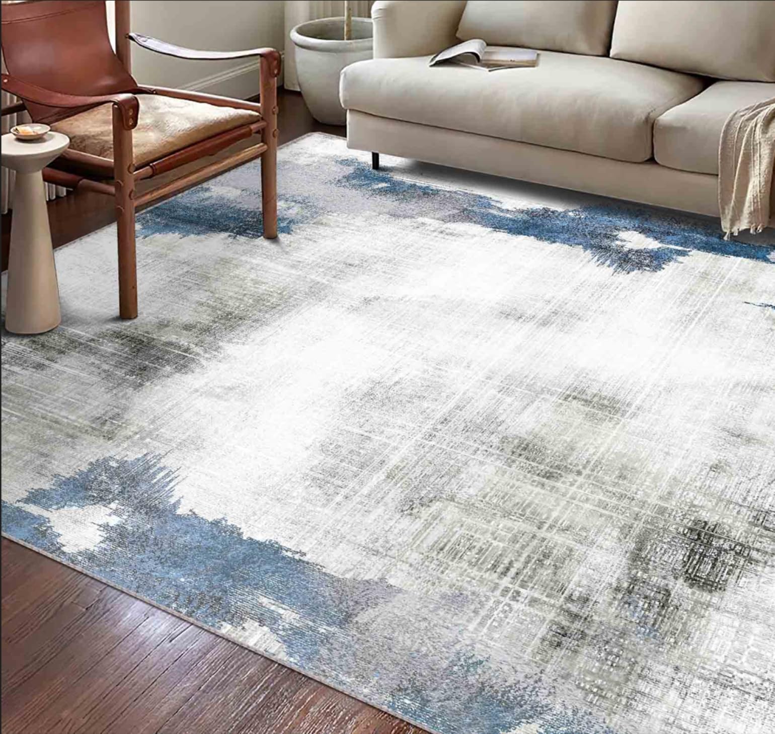 vivorug Washable Rug, Ultra Soft Area Rug 8x10, Non Slip Abstract Rug Foldable, Stain Resistant Rugs for Living Room Bedroom, Modern Fuzzy Rug (Blue, 8'x10')