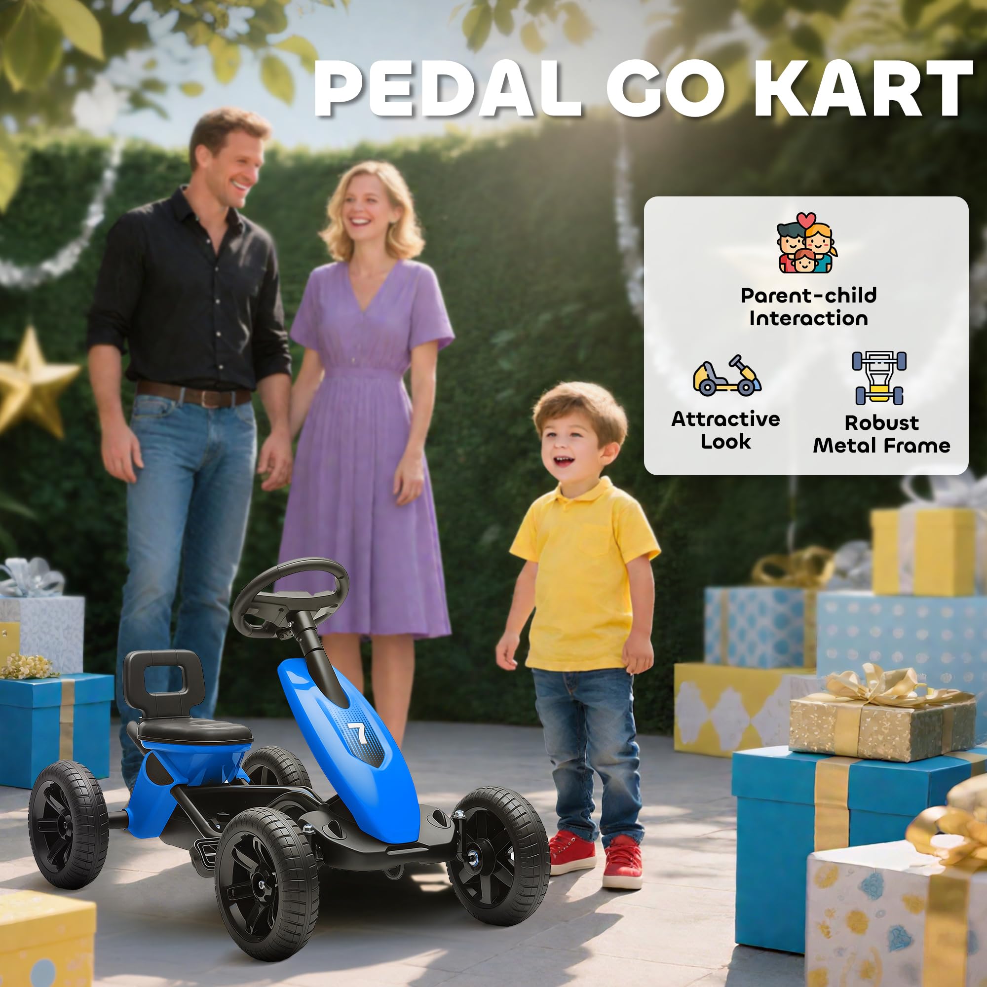 AIYAPLAY Pedal-Go-Kart, leise EVA-Reifen, für 2-5 Jahre, Blau | Kinder-Ride-on-Rennwagen