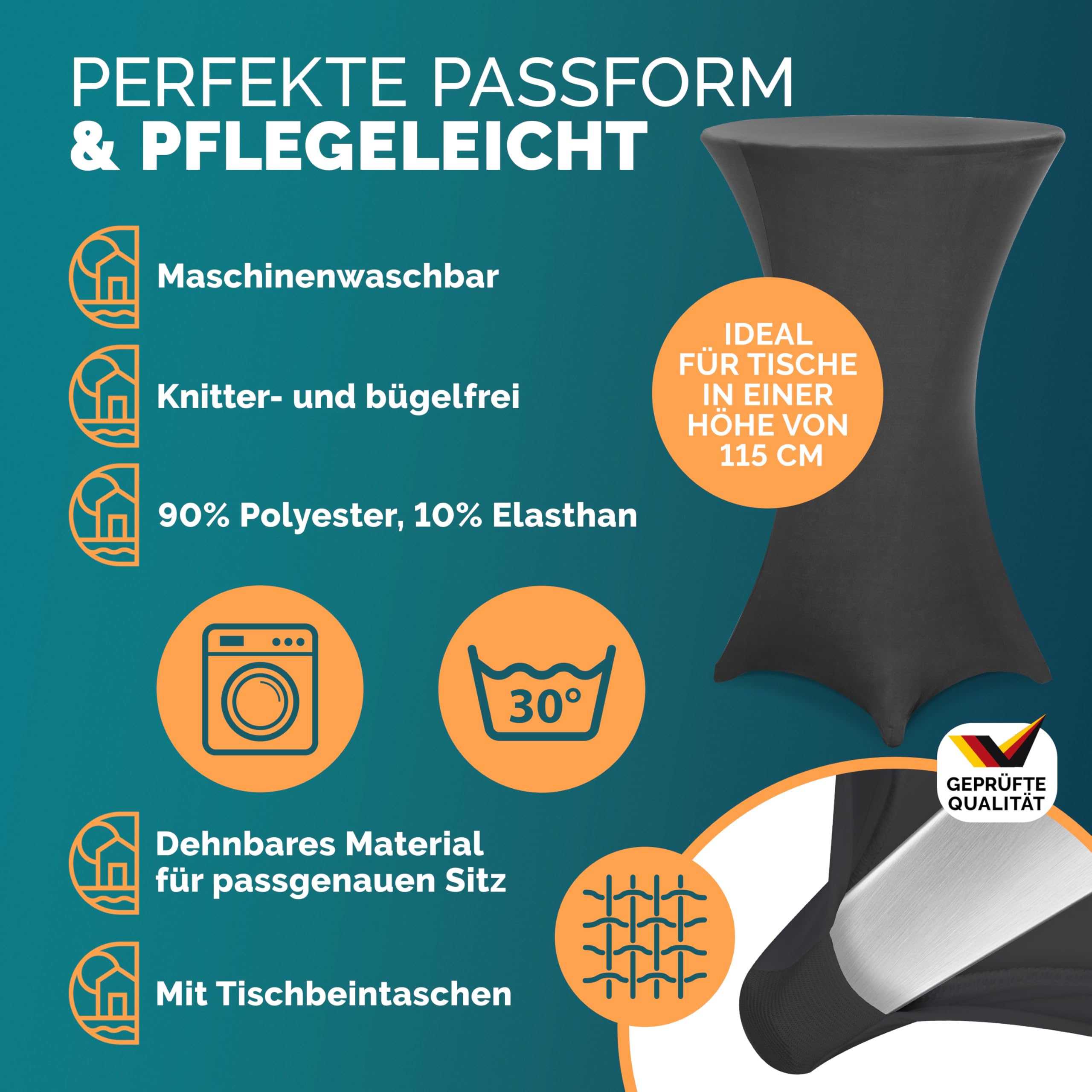 Casaria® 2in1 Stehtisch mit Husse Klappbar Höhenverstellbar 70 cm / 115 cm Hoch Alu Rund Ø60 cm Wetterfest Outdoor Bistro Party Biertisch Anthrazit