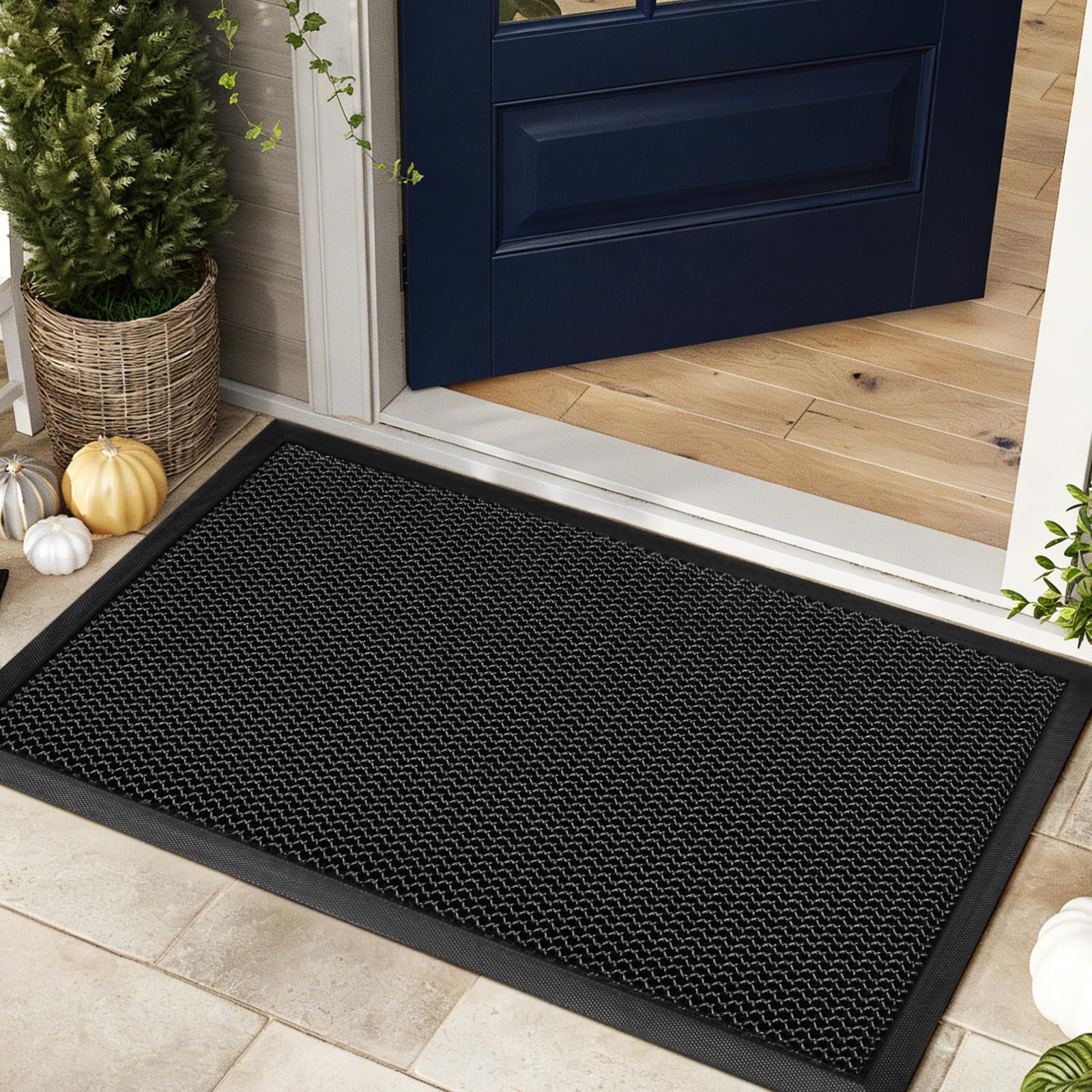 AOOTE 3D Mesh Door Mat, 43x76cm Non-Slip Rubber Doormat, Heavy-Duty Dirt Trapper Floor Mat, Quick-Dry & Heavy-Duty, Door mat for Indoor, Outdoor, Front&Back Doors, Entrance, Patio, Garden, Dark Grey