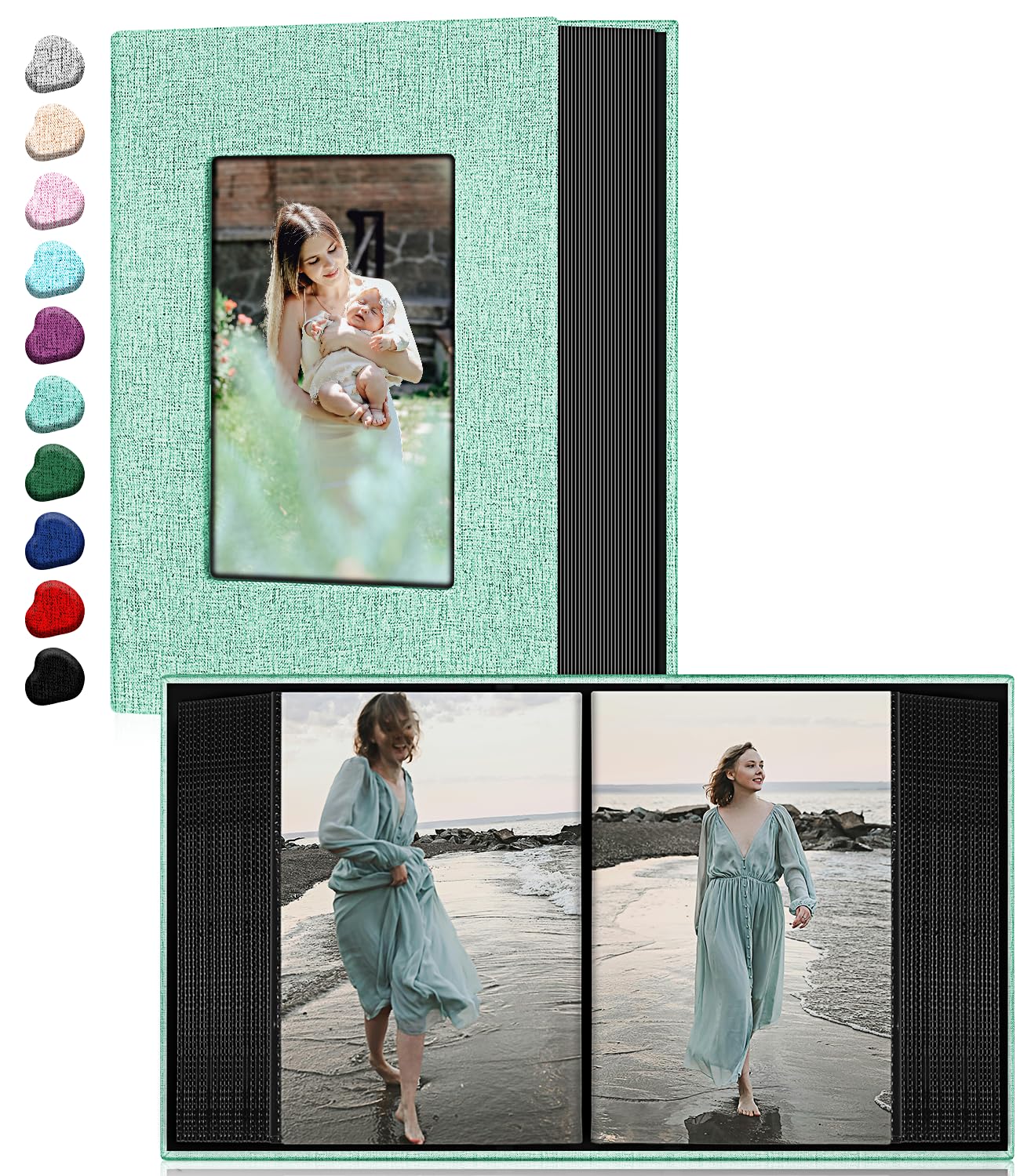 Album photo de 10 x 15 cm haut de gamme couverture lin turquoise