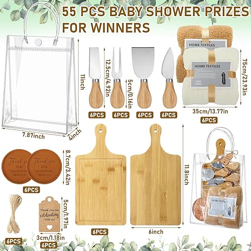 Miniatura 3 de Juego de 6 juegos de baby shower, premios para ganadores de baby shower, regalos de invitados, tabla de queso, cuchillos de madera, posavasos de
