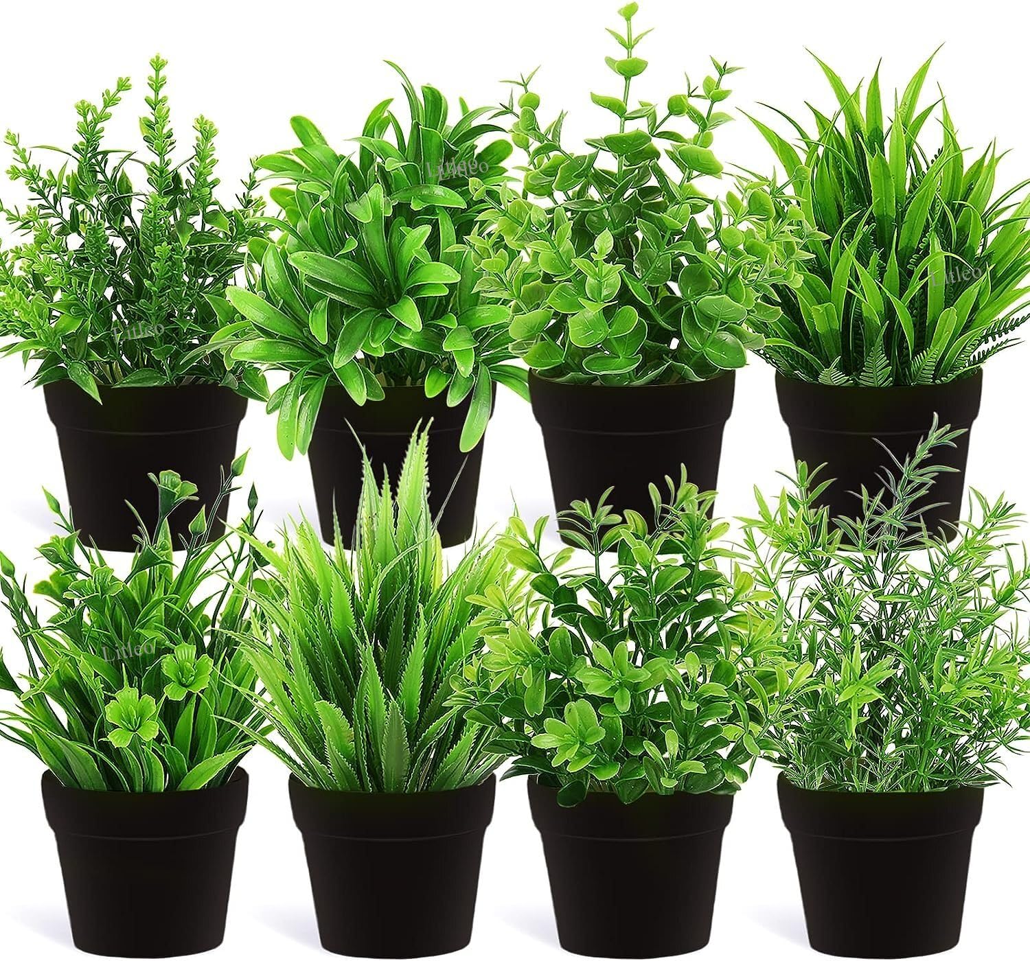 Litleo Artificial Eucalyptus Plants Small Houseplants Greenery in Black Round Pot, Small Faux Plants Decor for Home Bathroom Office Farmhouse Desk Shelf (Pack of 8)