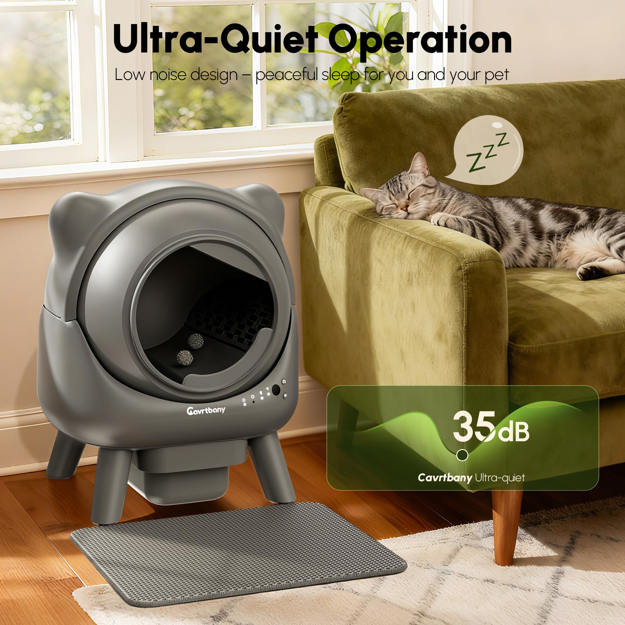 Cavrtbany Automatic Litter Box, Self Cleaning Litter Box, Cat Robot for Multiple Cats, with Smart APP Control and Health Monitoring, Safety Sensors, with Trash Bags, Grey - image 8