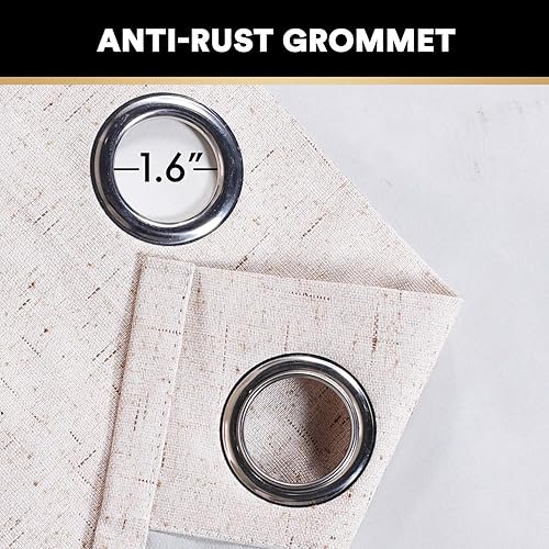 Miniatura 311 de PrinceDeco Cortinas opacas 100% para dormitorio, cortina de lino para puerta corrediza de cristal, cortinas opacas extra anchas con ojales Arena