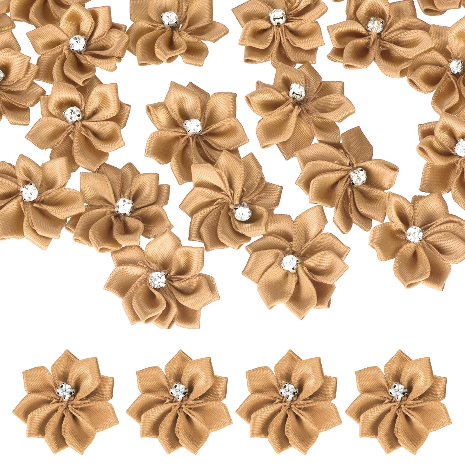 sourcing map 100 Pcs 1.2 Inch Satin Ribbon Flowers Bows Flowers Applique Floral Embellishments for DIY Crafts Sewing Clothing Hair Bow Wedding Decor, Bronze