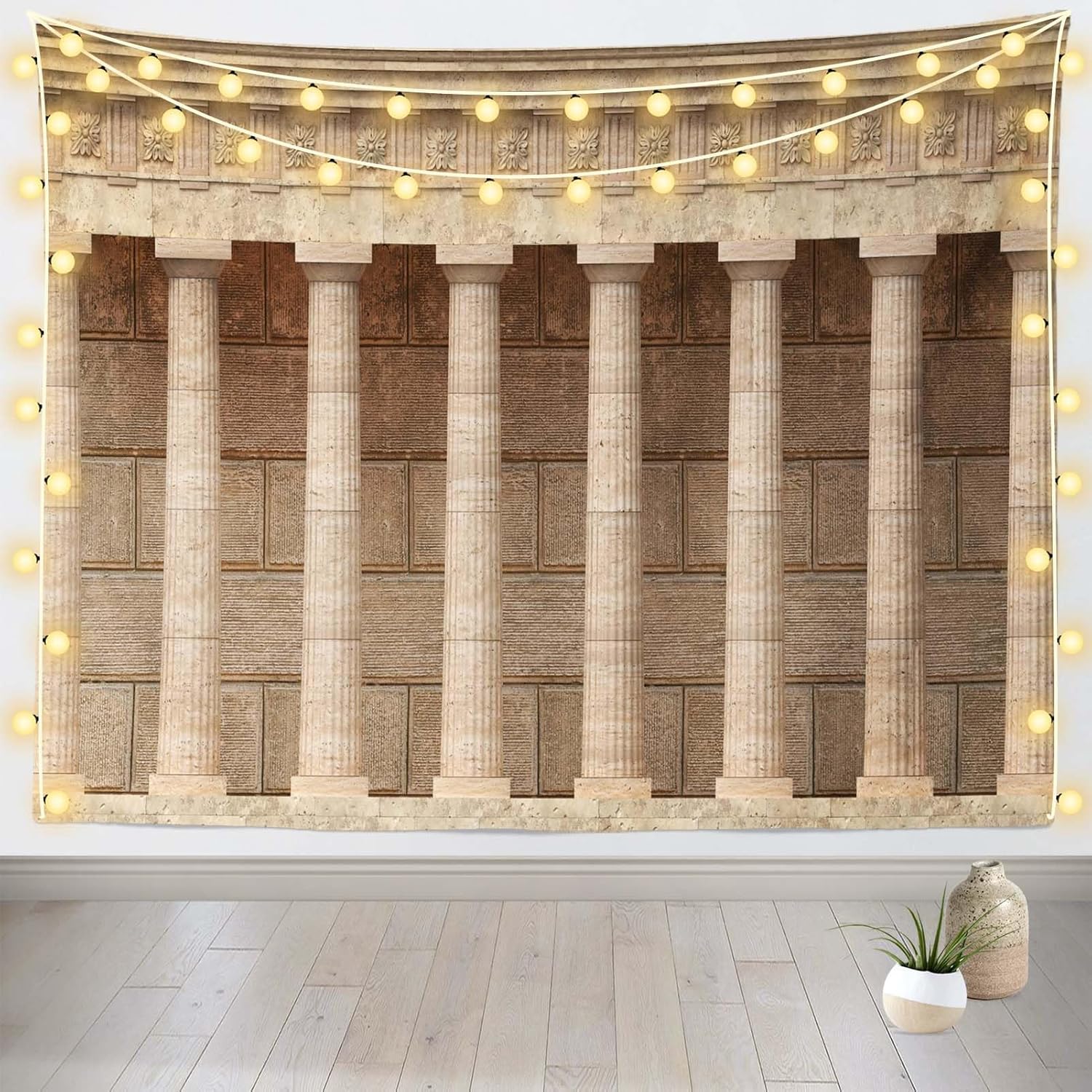Loccor Ancient Greek Temple Columns Tapestry Fabric Acropolis of Athens Colonnade Greece Culture Wall Hanging Tapestry Greek Theme Living Room Bedroom Home Wall Decor W236''xH118''