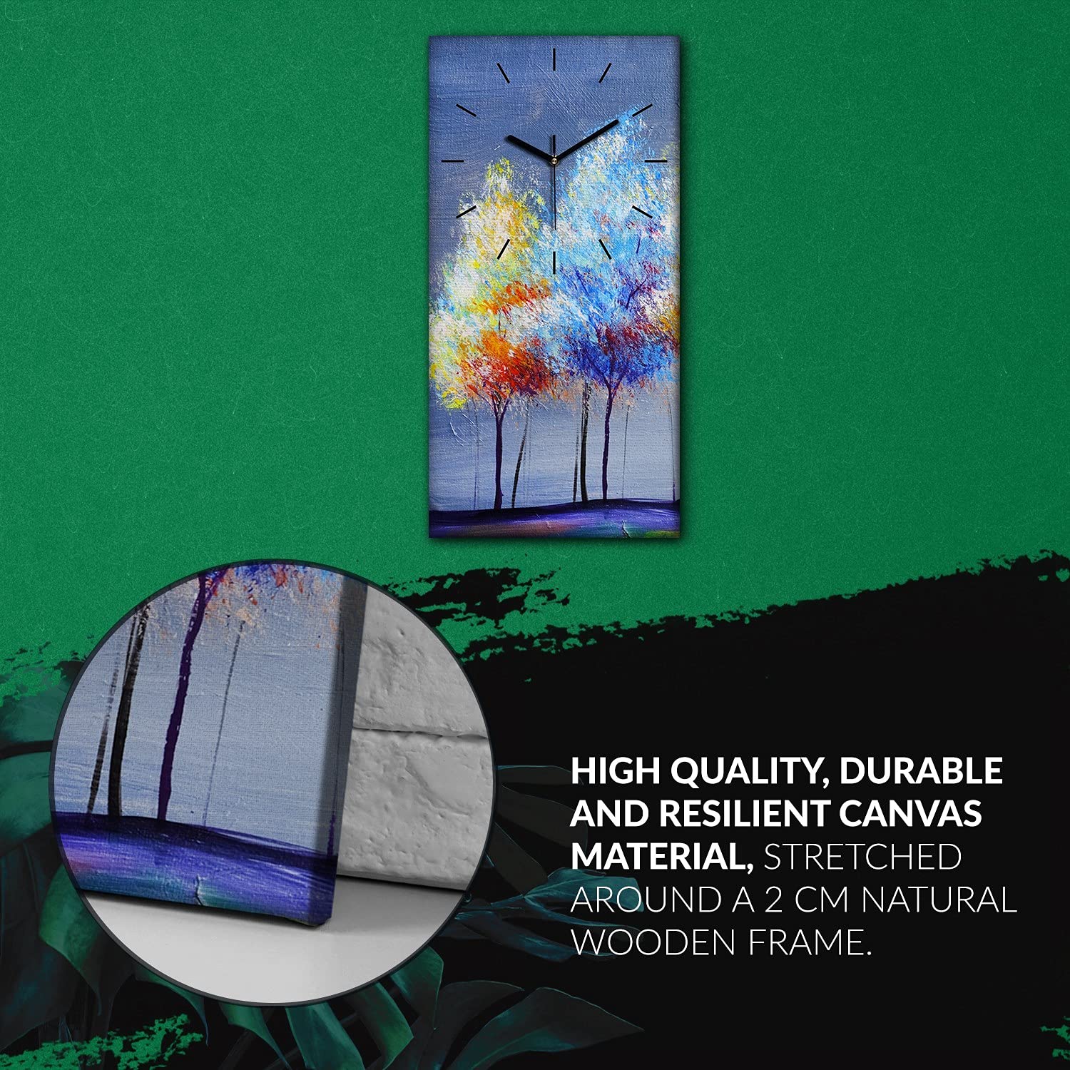 Coloray Wanduhr Auf Leinwand – 'Weiße Hände' Ukraine Landschaft, 60x30 Cm, Leises Quarzwerk