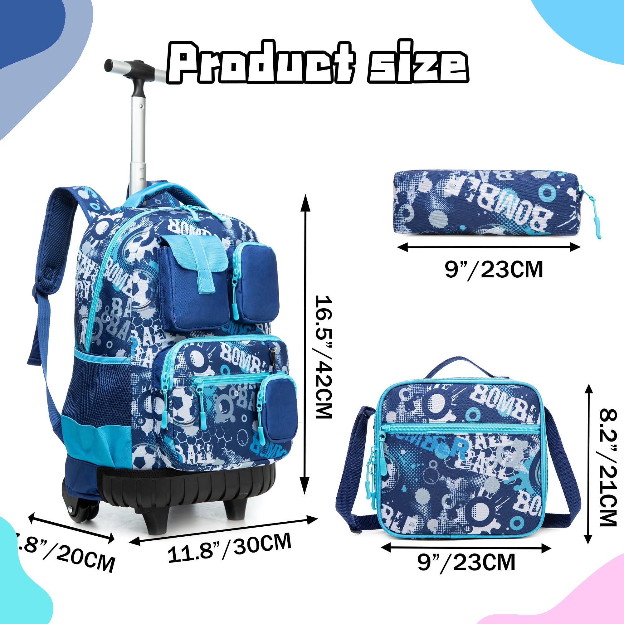 HTgroce Mochila Ruedas Niño Mochila Escolar Con Ruedas un fútbol Mochilas Escolares Con Ruedas Primaria Curso Mochila Ruedas Niño 8 años