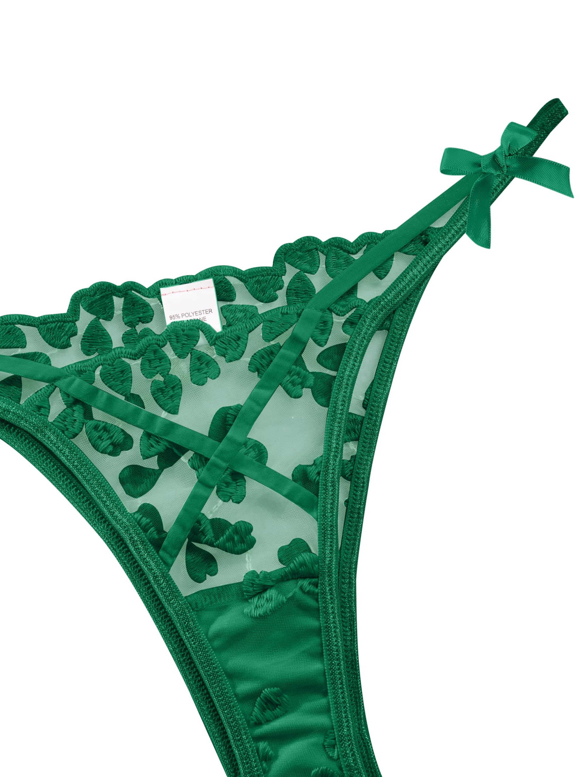 Heart Embroidered See-Through Cross Strap Sexy Shaping Underwear Set