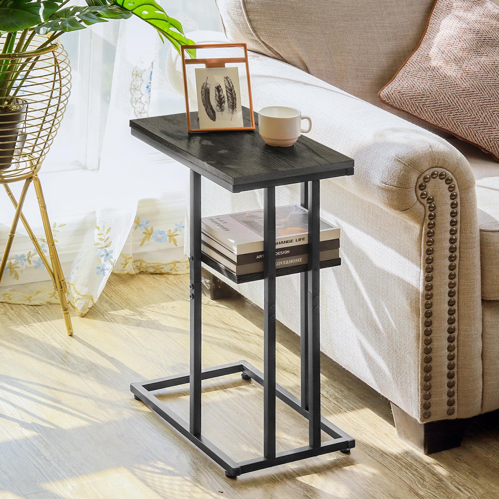 C Shaped End Table, Side Table For Couch And Bed, Small