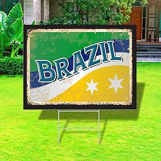 Yard Sign Stakes Brazil Flag Yard Signs Double Sided Brazil National Flag Lawn Sign Country Souvenir for Garden Swimming Pool Decor 18x24 Country National Flag for Road Street Countryside Lawn