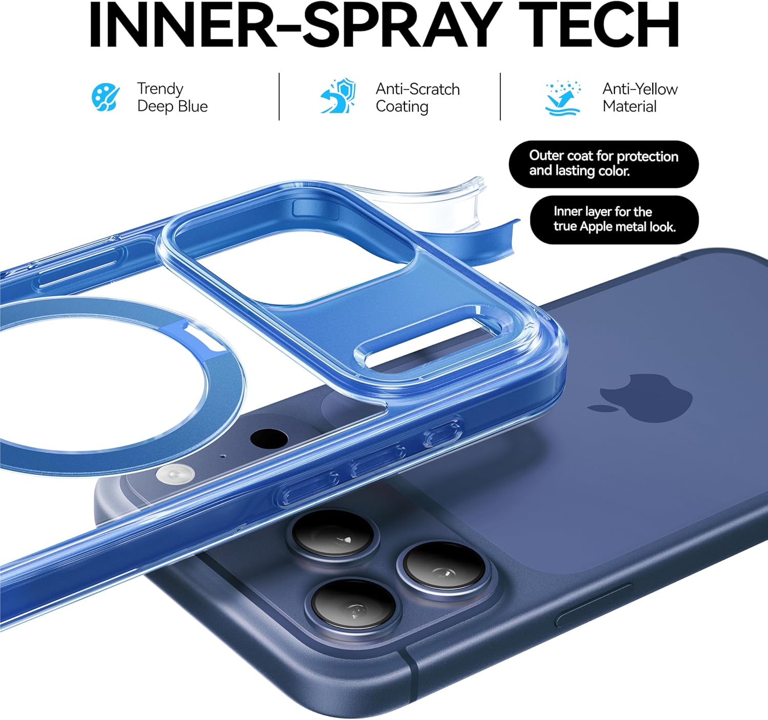 CASEKOO Deep Blue for iPhone 17 Pro Max Case with Ultra Magnetic Stand, Fit for MagSafe, 16FT Military Grade Protection, Kickstand for Viewing & Work, Clear Back, Blue