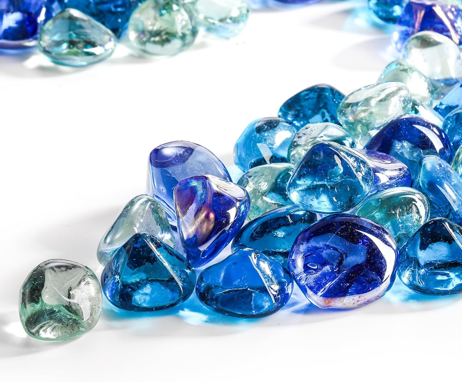 yarlung 10 Pounds Fire Glass Diamonds for Fire Pit, 1 Inch Luster Crystal Glass Rocks for Propane Fireplace, Landscaping, Vase Filler, Fish Tank, Caribbean/Cobalt Blue, Crystal Ice Luster