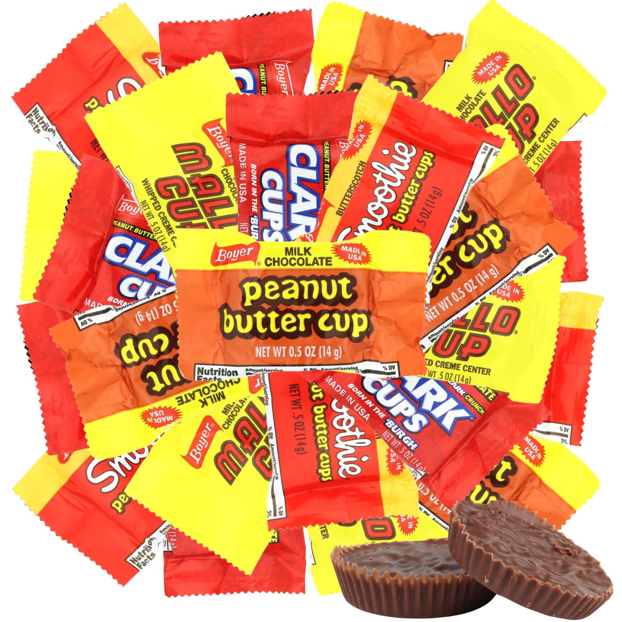SweetzoBoyer Individually Wrapped Candy Cups Variety, Peanut Butter, Mallo, Clark Crunch, and Smoothie, 0.5 Ounces Each (Pack of 20)