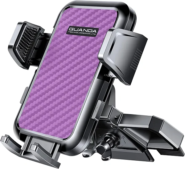 GUANDA TECHNOLOGIES CO., LTD. CD Phone Mount, Upgraded Car Phone Holder [Thick Cases Friendly], 360° Adjustable Universal Phone Mount for Car CD Slot Mount for iPhone & Android Cell Phones (Purple)