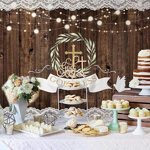 Miniatura 6 de Decoración para pastel de God Bless - Decoraciones de bautismo de madera - Letrero de bautismo y adornos para pasteles para niños y niñas,