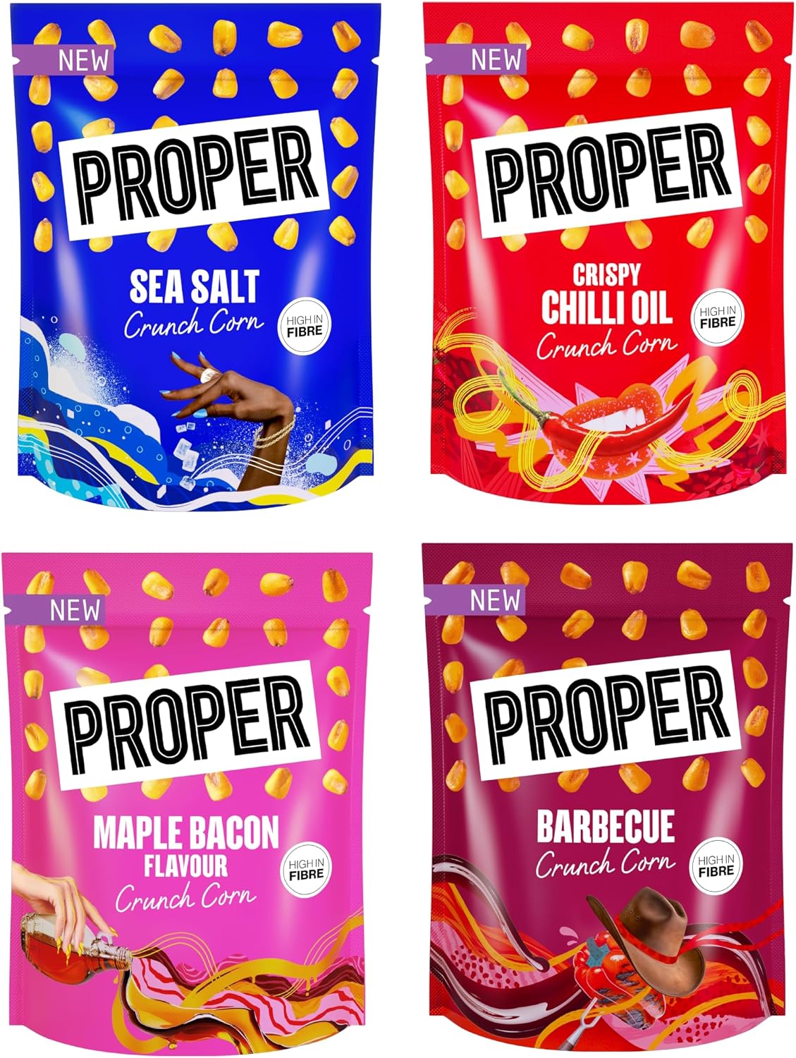 Proper Corn Back Proper Crunch Corn - High in Fibre Savoury Snack - 4 x 150g Bags ...