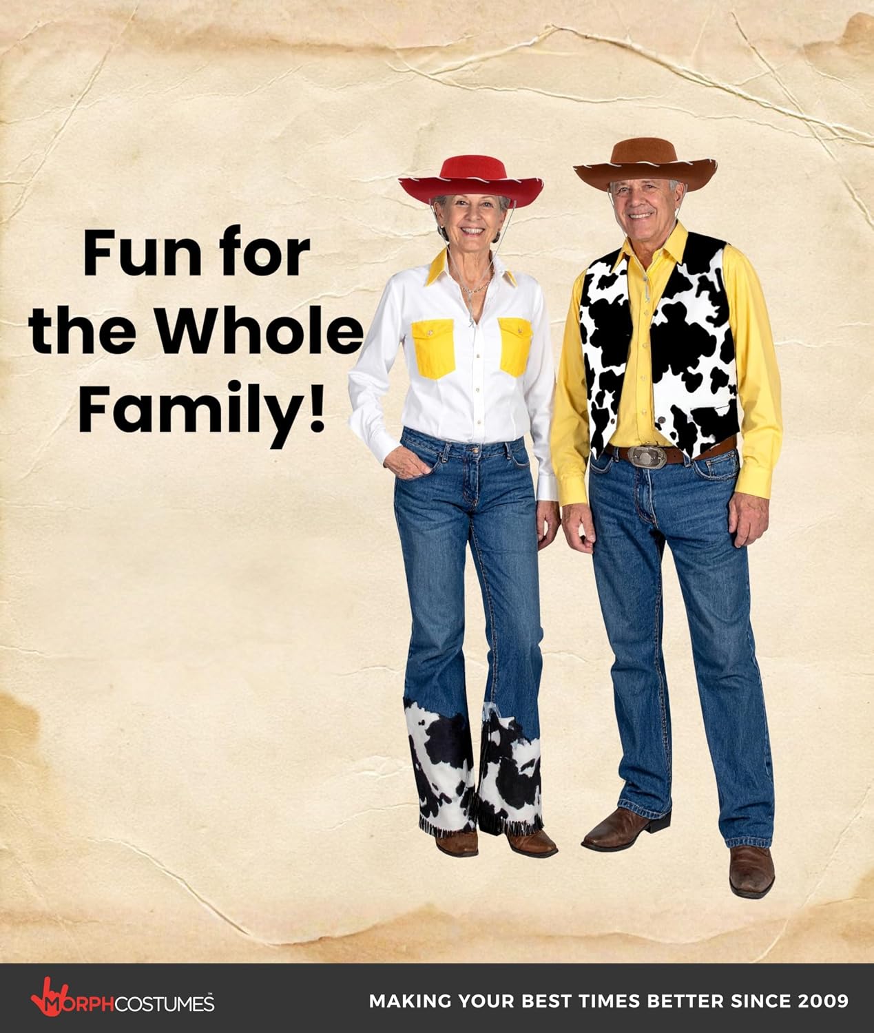 Morph Adult Western Sheriff Costume Hat 1950's Style Adults Ranch Hat Men Women Cowgirl Cowboy Hats One Size