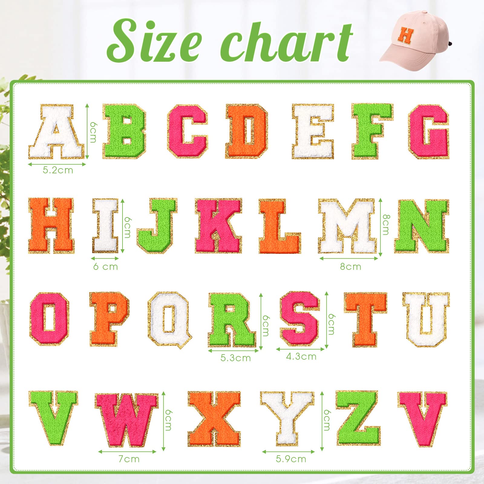 104 parches de letras termoadhesivos de felpilla A-Z, parches bordados de letras para coser con borde dorado para bolsos, camisas (color fresco, 2.36 pulgadas)