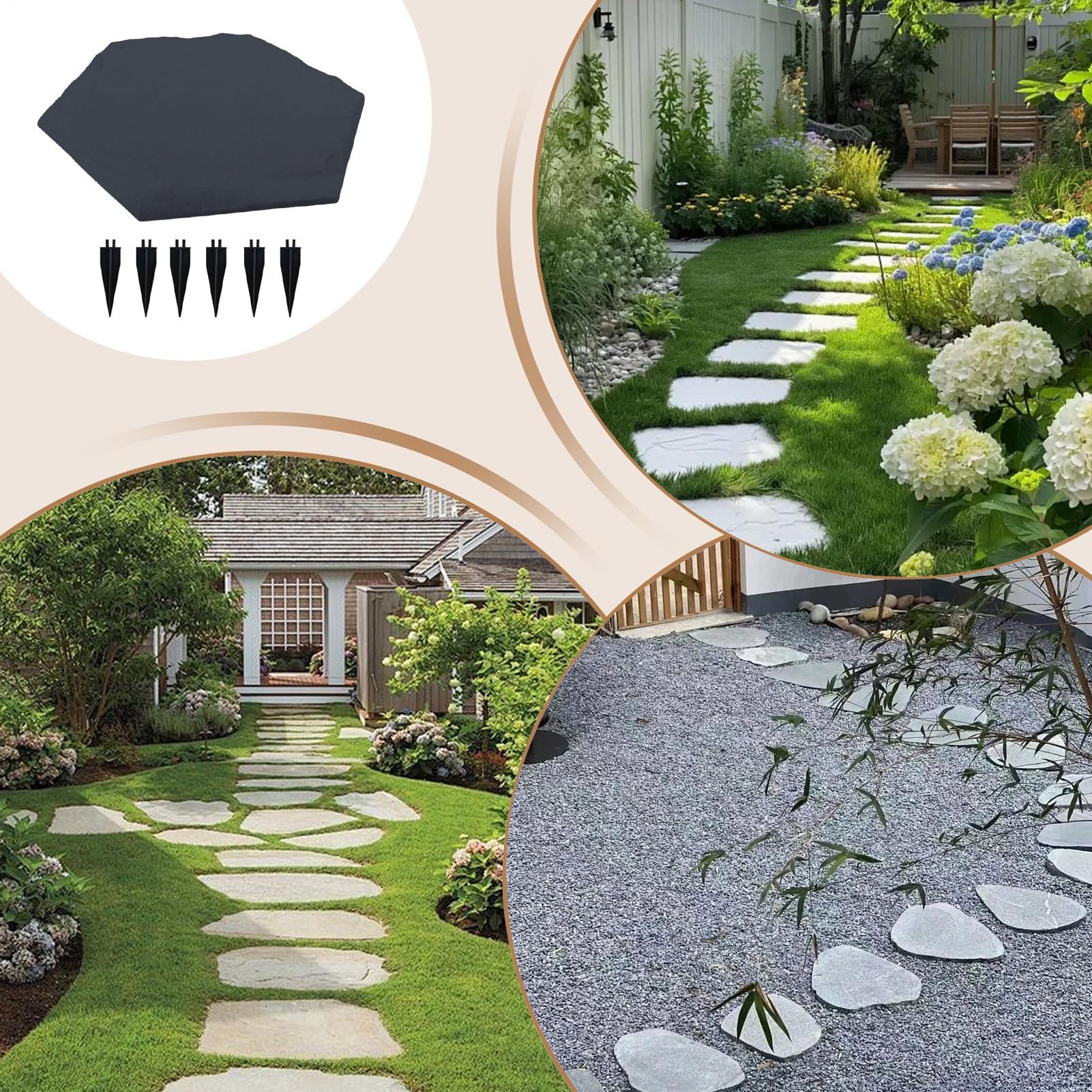 Pas Japonais, Décoration de Sol Extérieur, Lot de Dalles de Jardin avec Piquets pour Chemins Terrasse Piscine Aire de Jeux Extérieur
