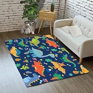 Lovely Blue Dinosaurs Area Rugs Lovely Dinosaur Rugs for Boys Kids Blue Cute Animal Patterns Carpets Dinosaur Rugs for Boys Bedroom Living Dinning Room Bedroom Kitchen Playing Room, 2'5''×4'