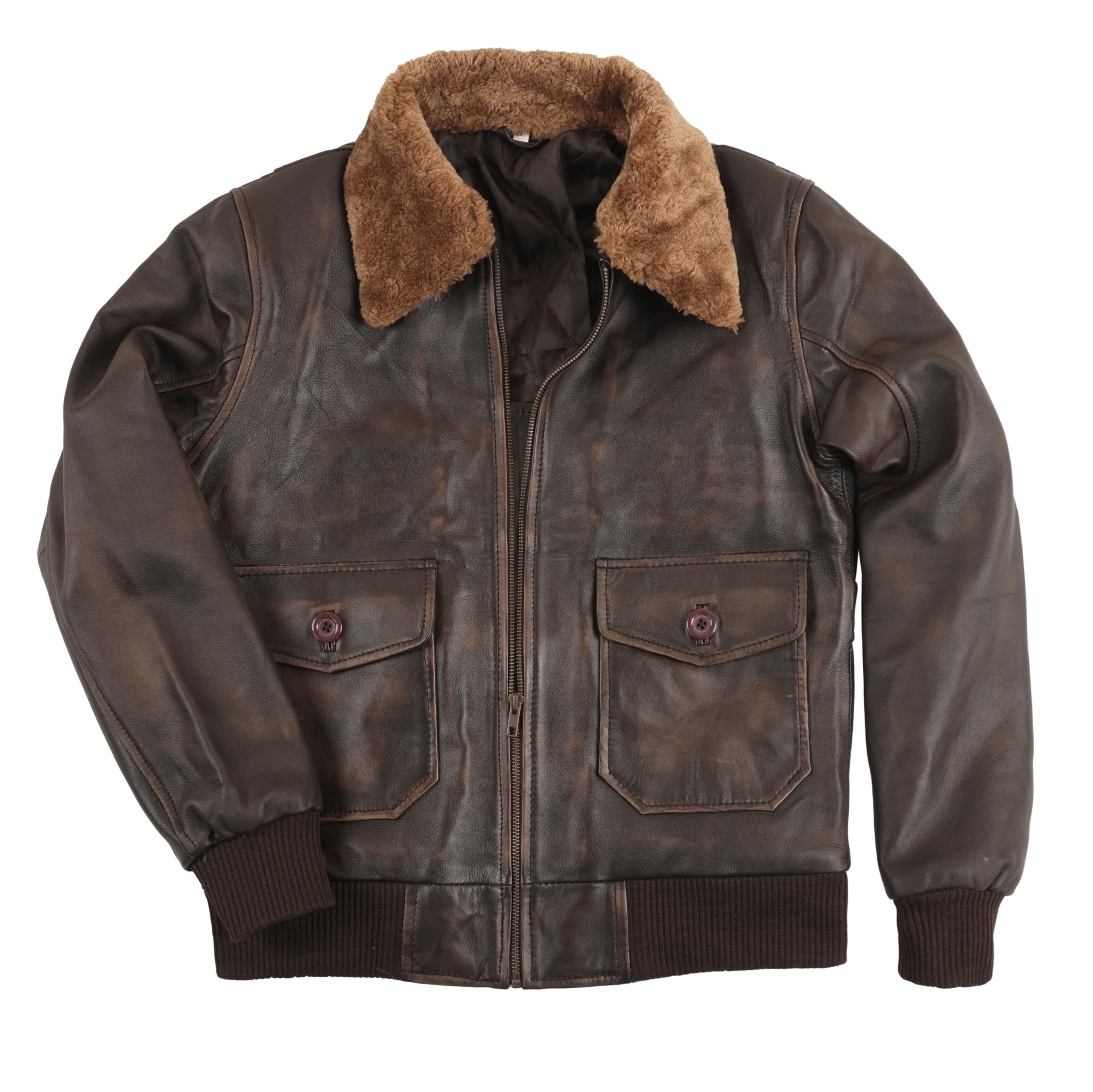 LP-FACON Men's A2 Flight Jacket Aviator Pilot Air Force Distressed Brown Bomber Leather Outerwear