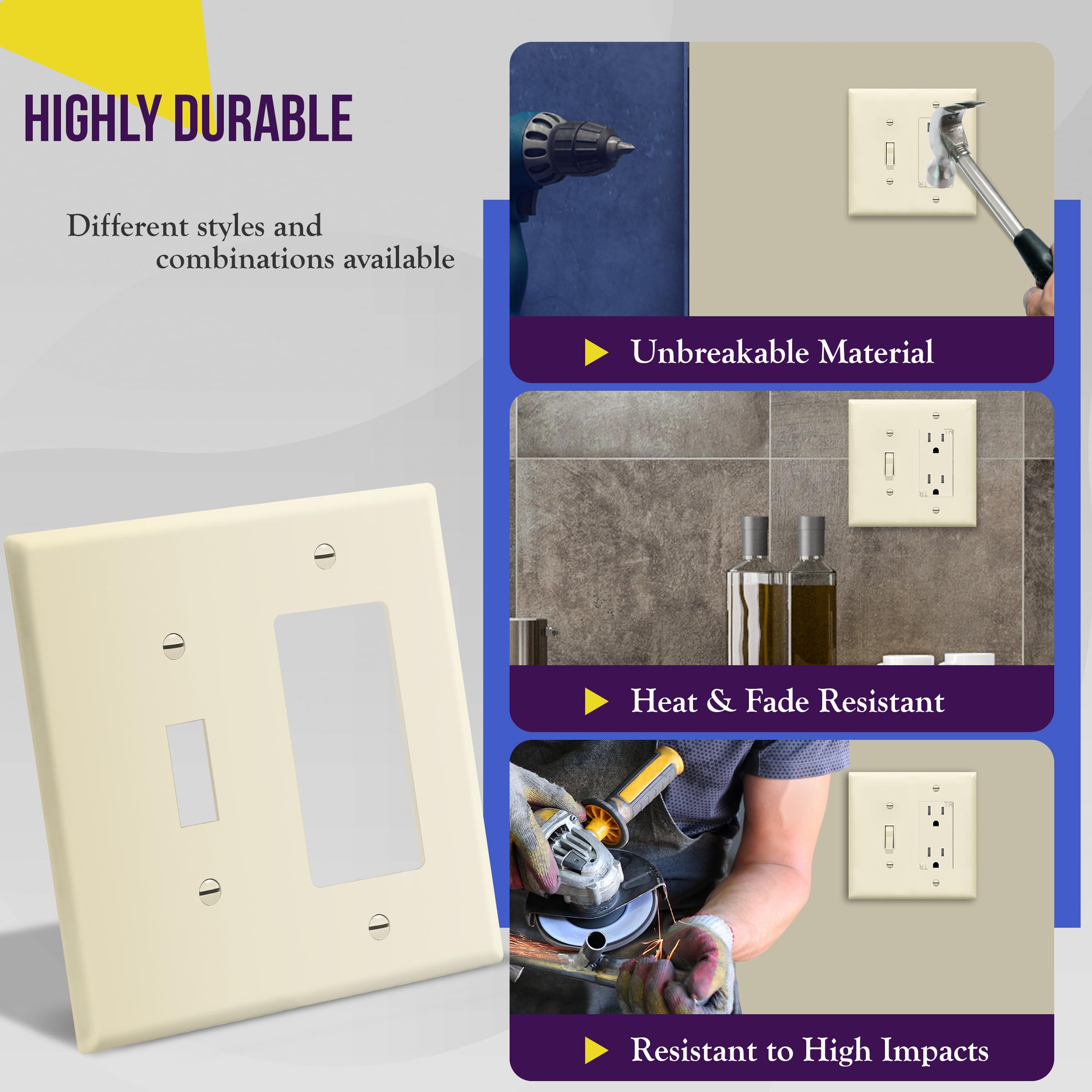 ENERLITES Interrupteur à Bascule/plaque Murale De Sortie Duplex, Taille 2 Parties, 11,4 X 11,6 Cm, Polycarbonate Thermoplastique, 881121-W, Blanc