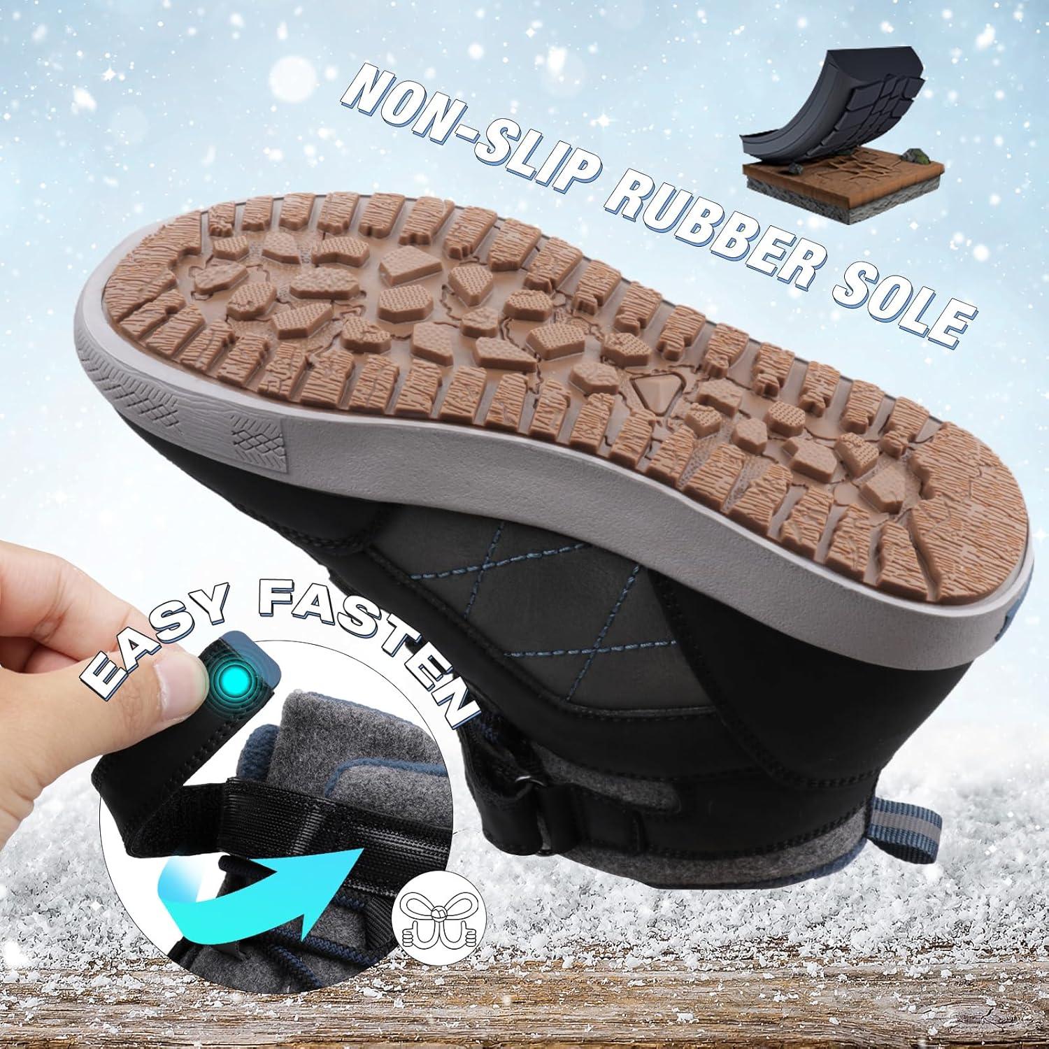 UOVO Boys Winter Boots Boys Snow Boots Shoes Kids Waterproof Sneakers Outdoor Winter Shoes Hi Top Non-Slip