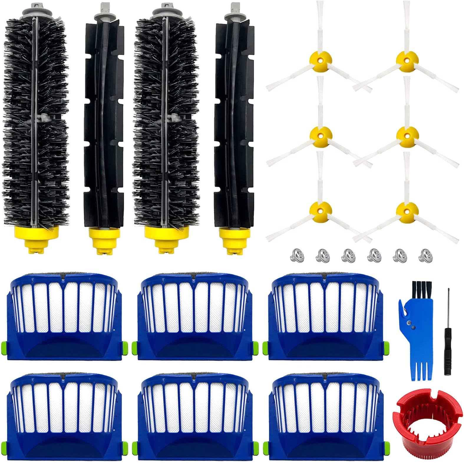Rjnlsc Replacement Parts Kit for irobot Roomba 600 Series 694 676 675 692 695 677 671 655 645 690 680 660 650 620 614 & 500 Series 595 585 564 robot, 2 Bristle & 2 Beater Brush, 6 Filter, 6 Side Brush