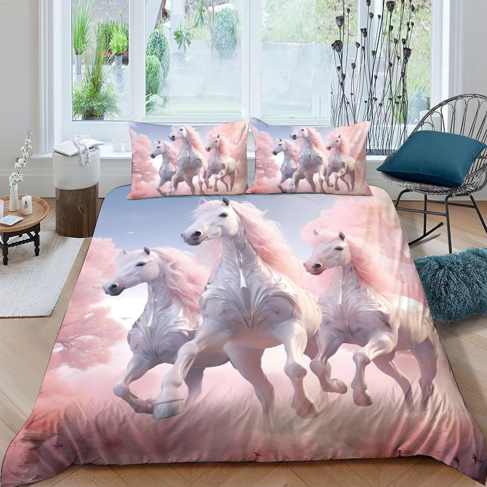 Ctjqhvkz Style-5 3D Printed White Unicorn Fantasy Fitted Sheet Microfiber Soft Pink Cloud Mattress Cover For Bedroom Dorm Home Decor Single（135X200cm）