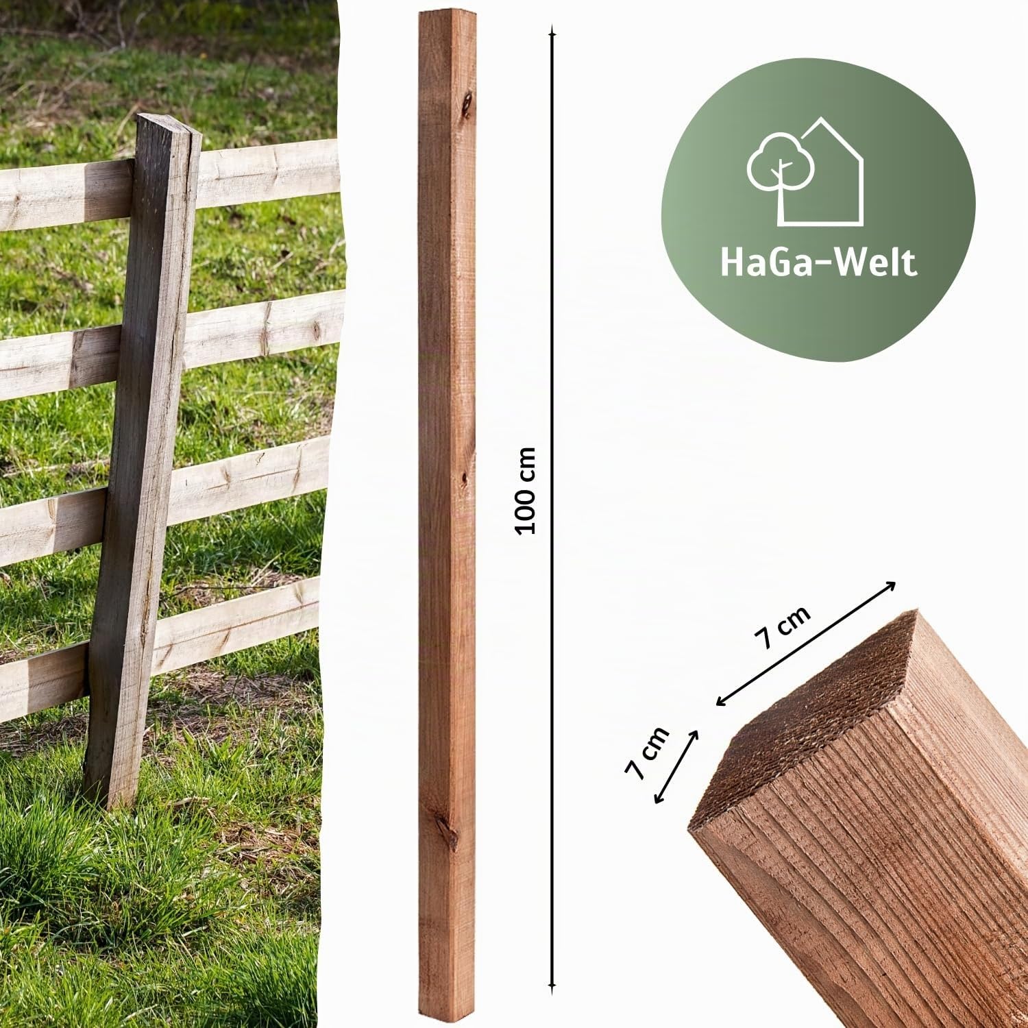 HaGa Pali in legno, 7 x 7 cm, altezza 100 cm, 10 pezzi, per recinzioni, legno di pino impregnato in autoclave, ideali come recinzione da giardino o per cani