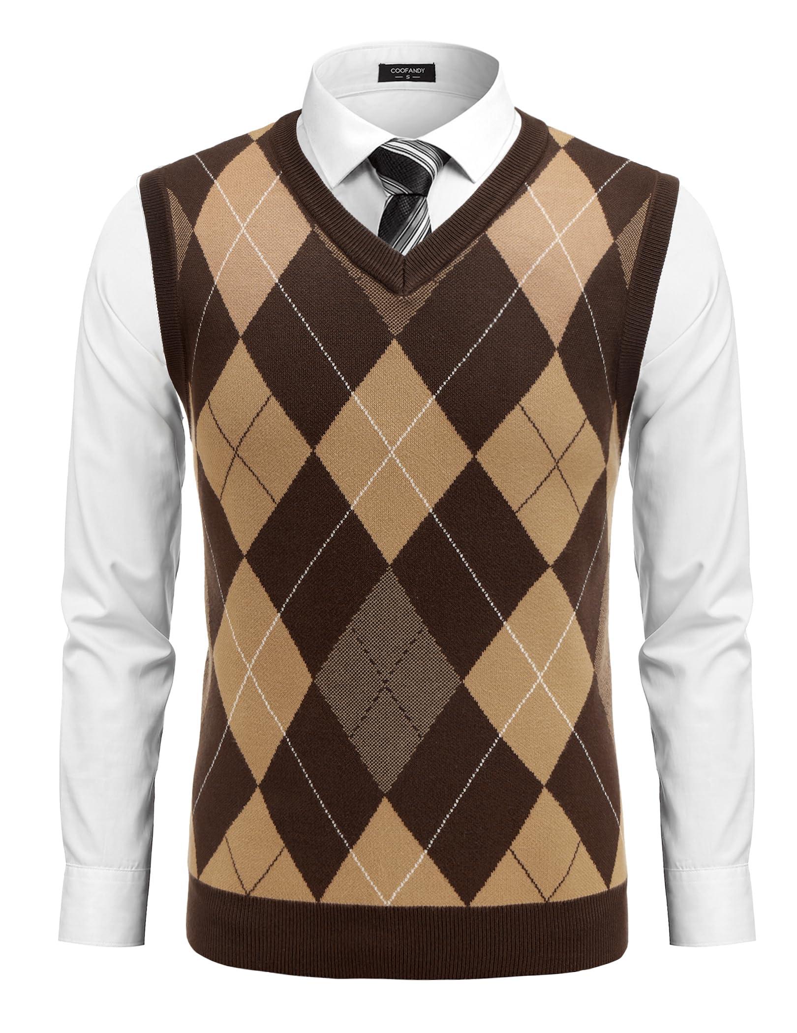 COOFANDY Men's Sleeveless V Neck Pullover Sweater Argyle Knit Vest Sweaters