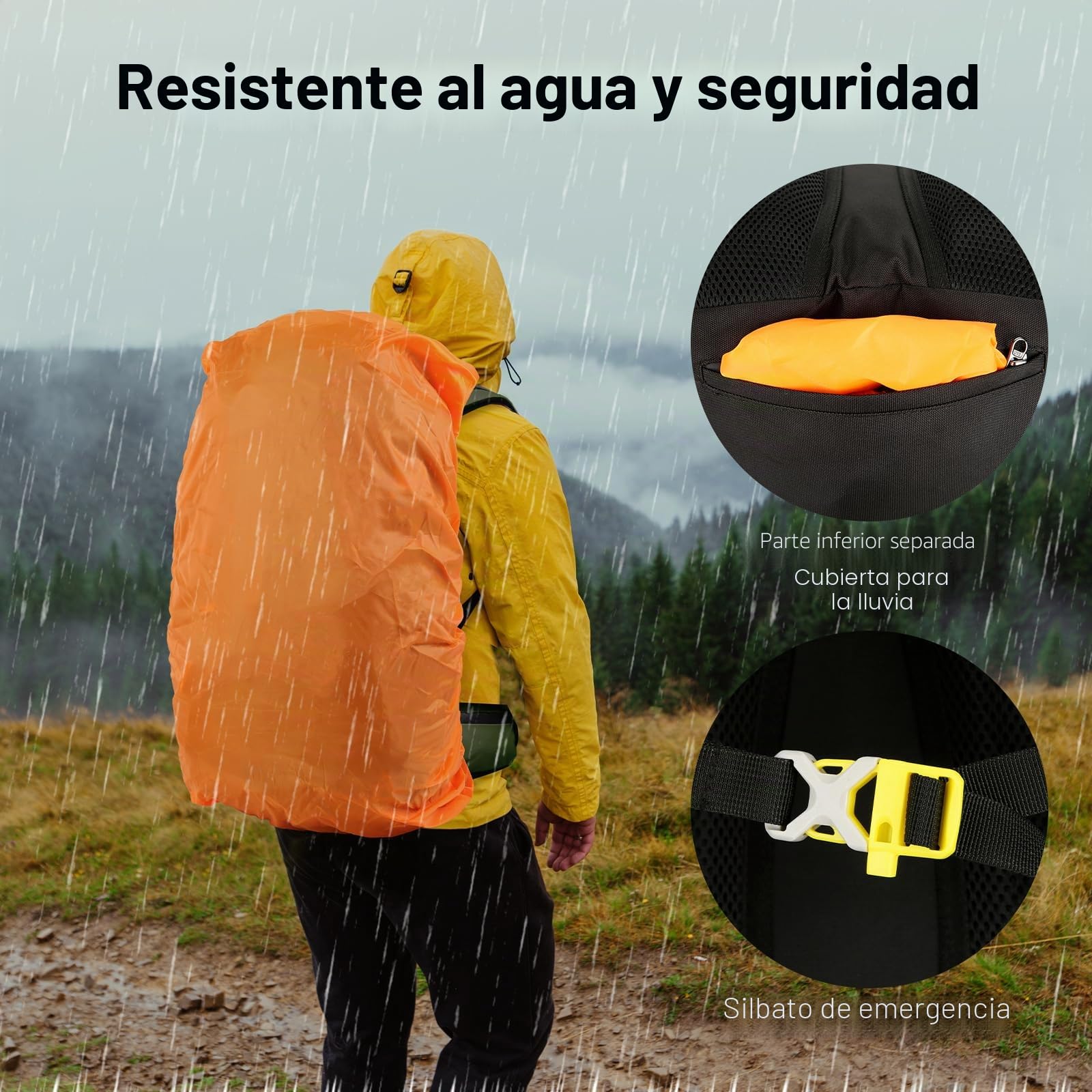 Mochila de Senderismo 60L Impermeable con Cubierta de Lluvia, Mochila de Montaña y Trekking para Hombre Mujer, Verde