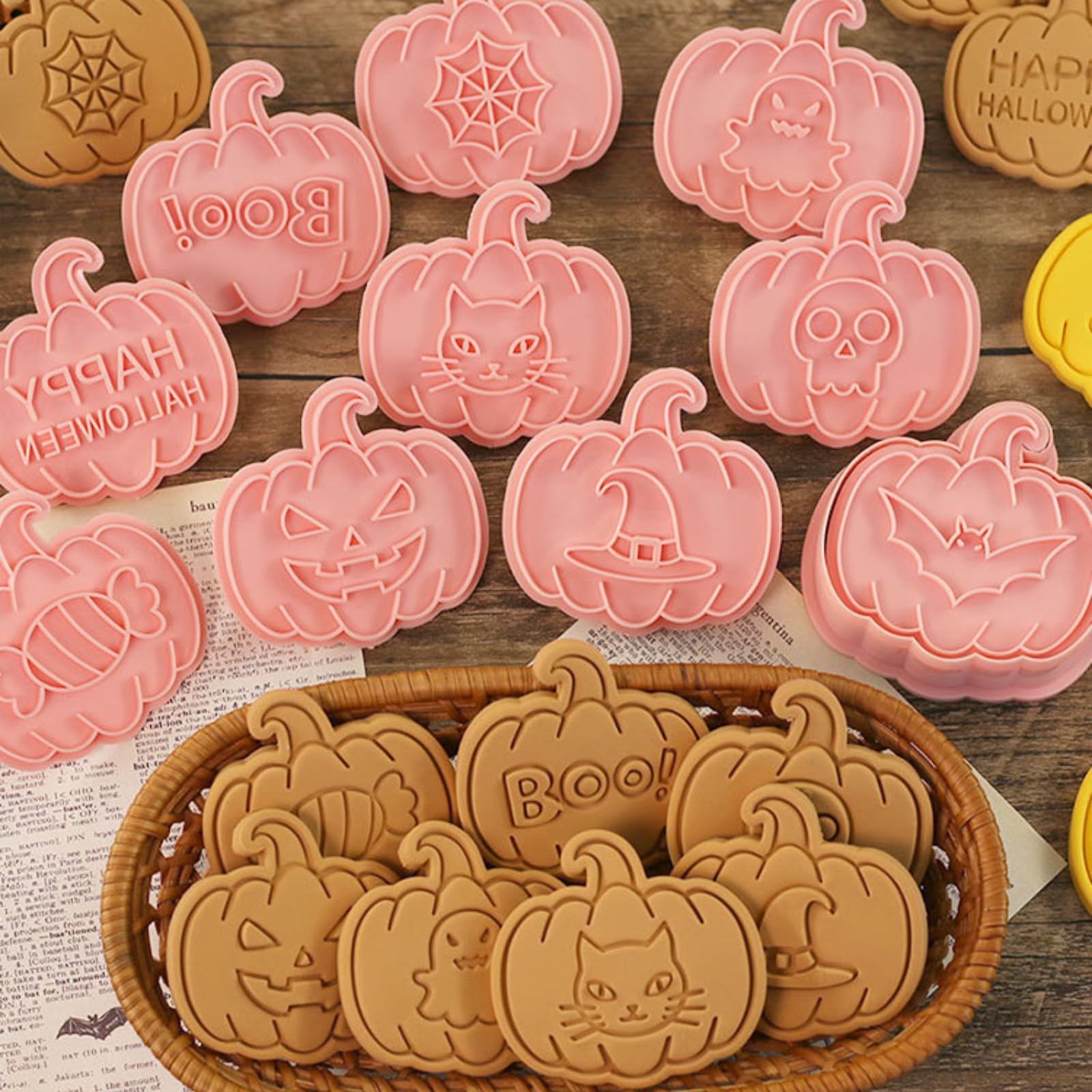 Set Di 10 Formine Per Biscotti Di Halloween 3D - Zucca Con Espressioni Intercambiabili, Plastica Alimentare