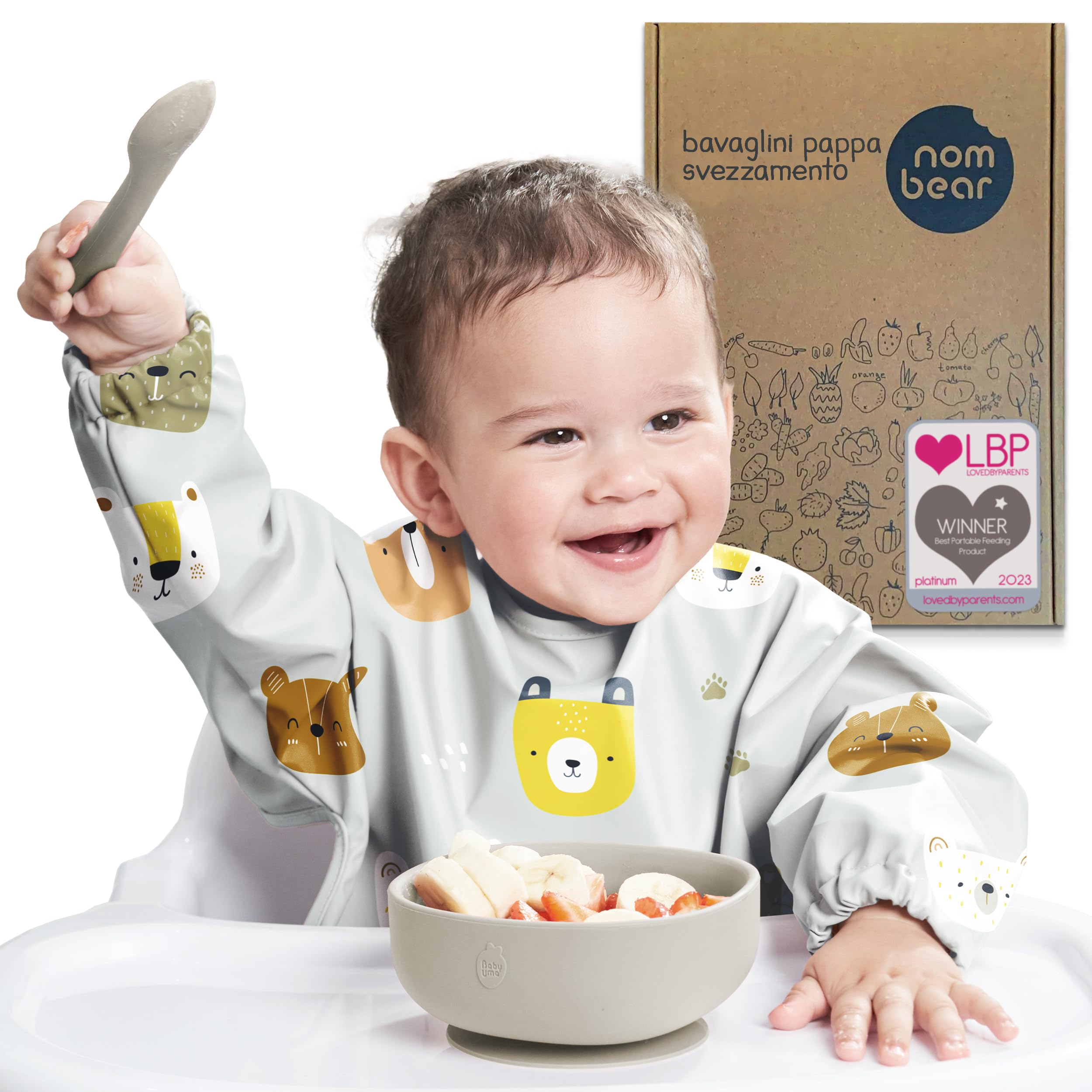 Nombear ® Bavaglini Impermeabili con Maniche 6 Mesi o Più - Bavaglini Pappa Svezzamento, Bavaglino con Maniche Lunghe, Bavaglini Impermeabili con Tasca, Bavaglio con Maniche per Bimbo