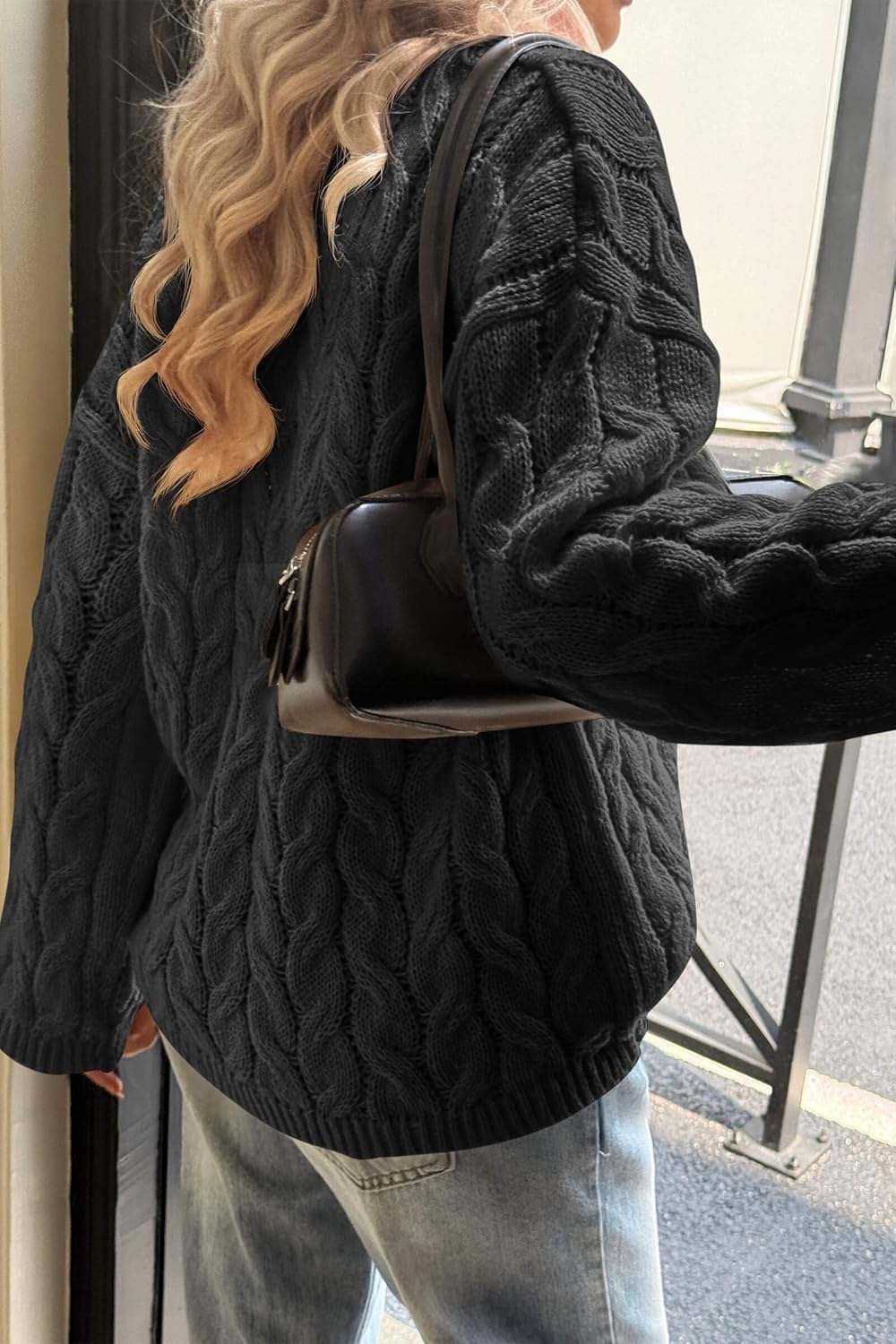 Cicy Bell Womens Oversized Cable Knit Sweaters Long Sleeve Crewneck Chunky Loose Fit Pullover Tops - Image 4